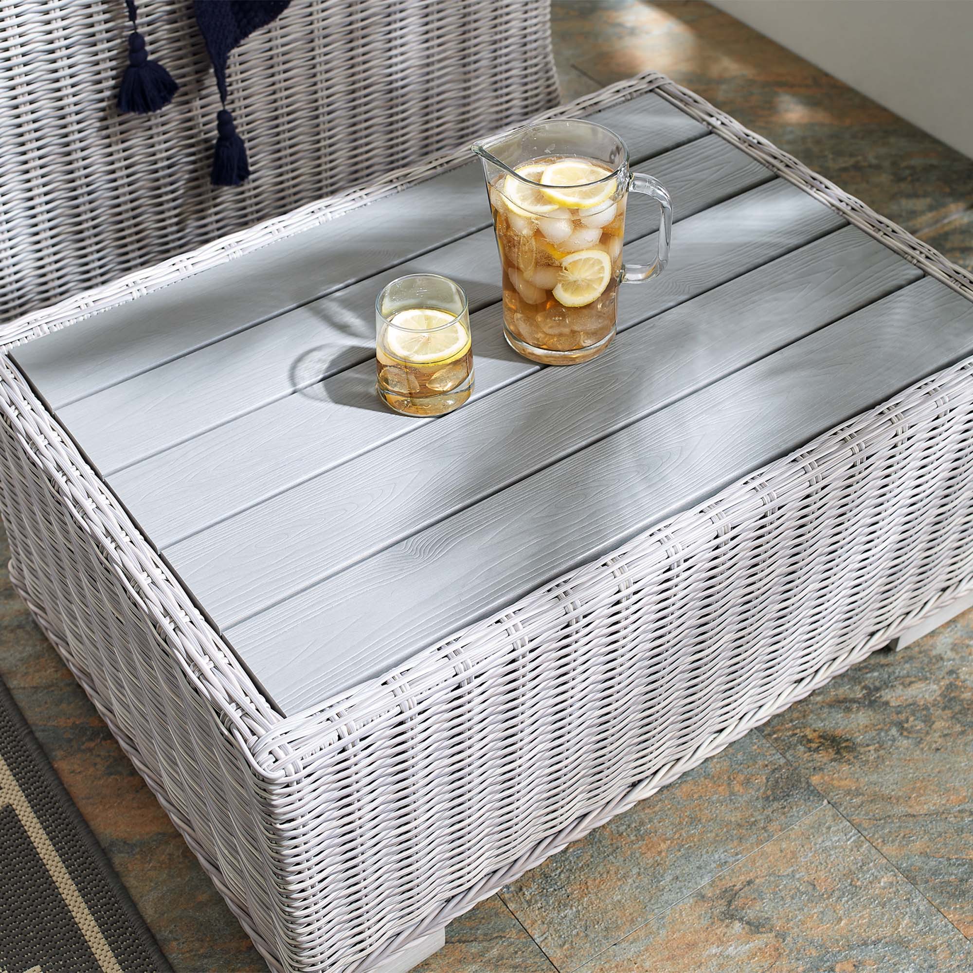 Conway 32" Outdoor Patio Wicker Rattan Coffee Table, Light Gray