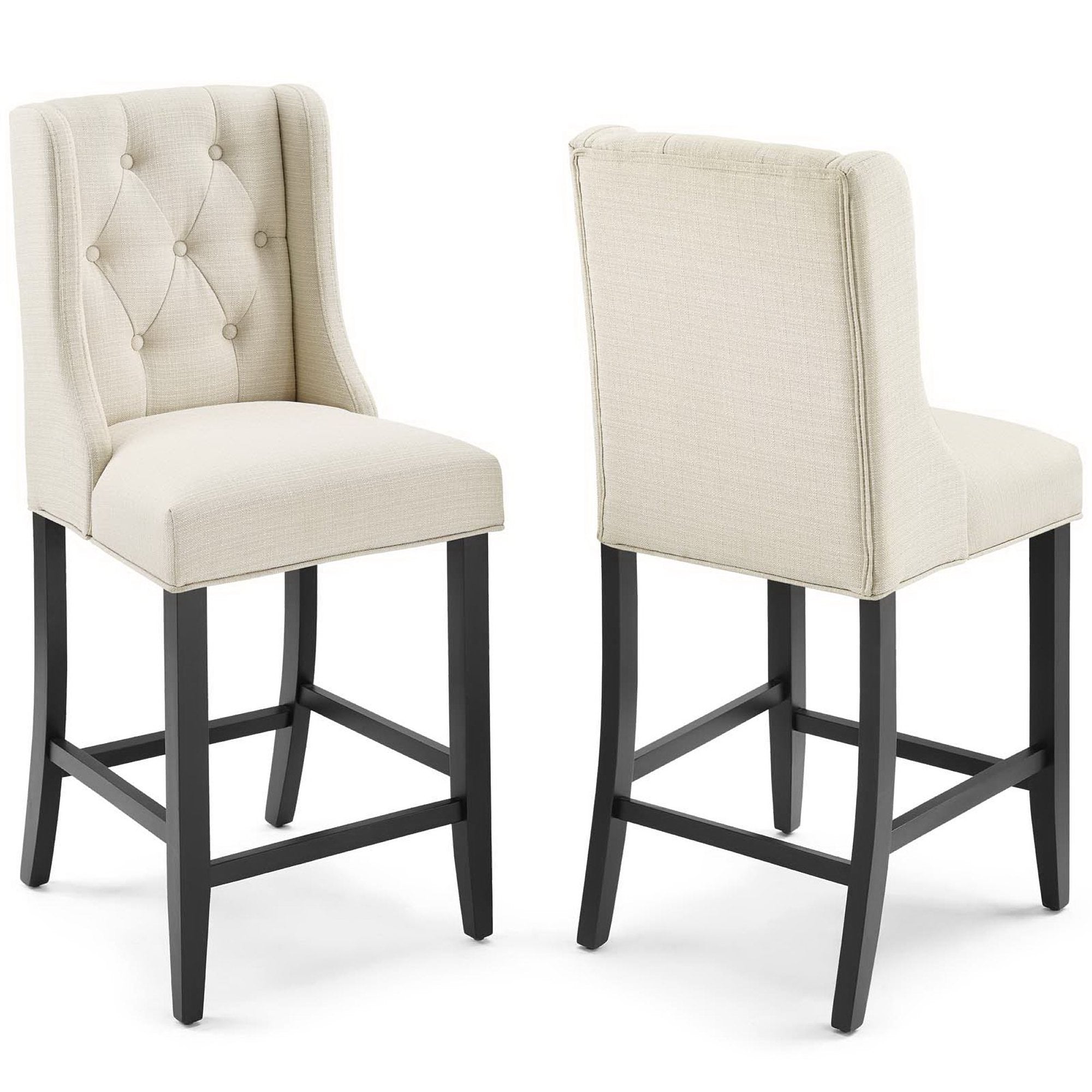 Baronet Upholstered Fabric Counter Bar Stool Set of 2, Beige