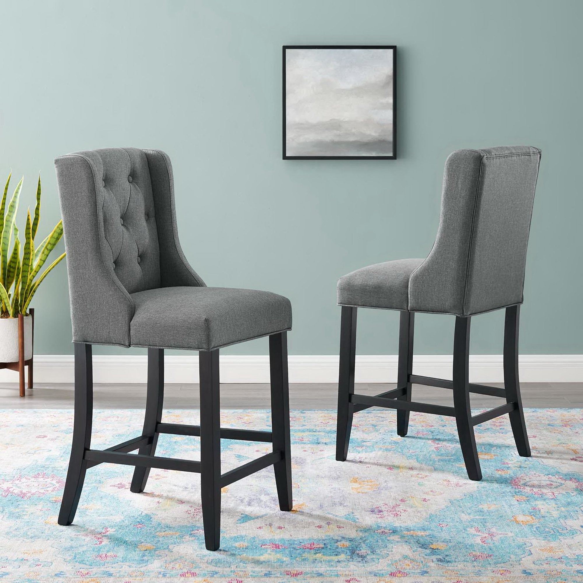 Baronet Upholstered Fabric Counter Bar Stool Set of 2, Gray