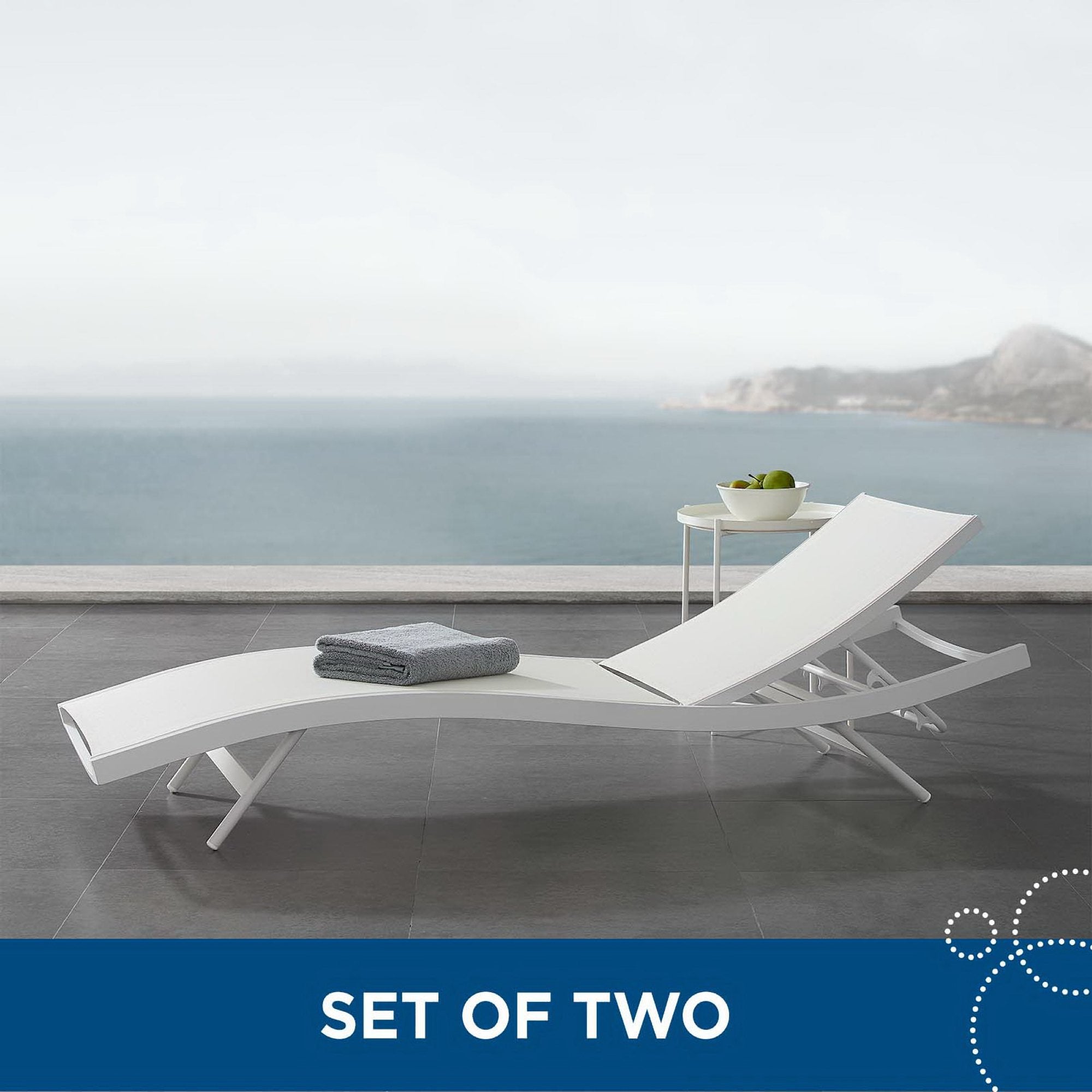 Glimpse Outdoor Patio Mesh Chaise Lounge Set of 2, White White
