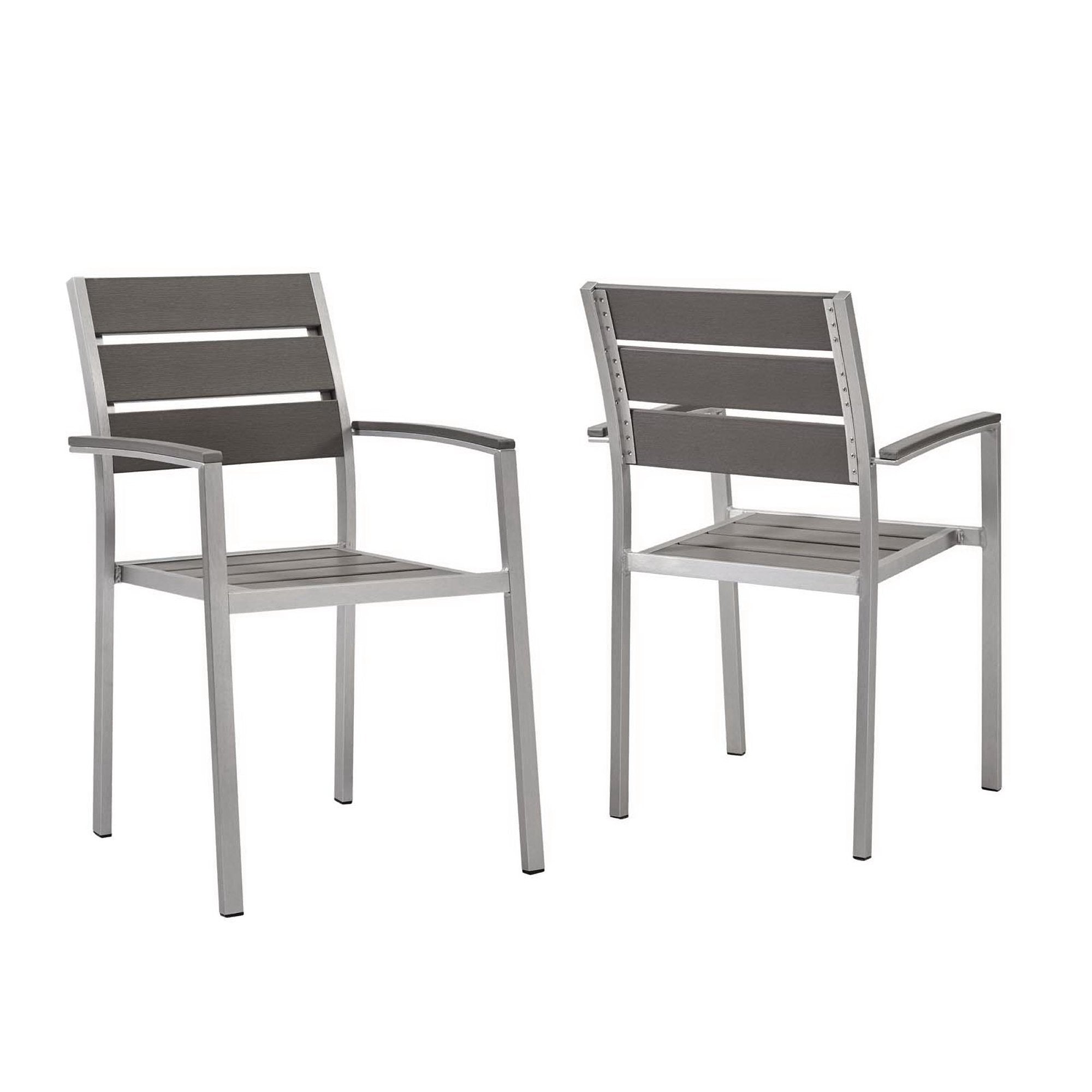 Shore Outdoor Patio Aluminum Dining Armchair Set of 2, Silver Gray