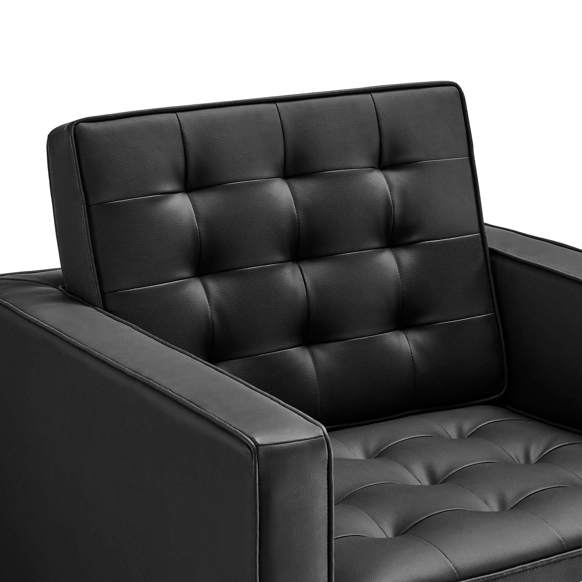 Loft Tufted Vegan Leather Armchairs Set of 2, Silver Black