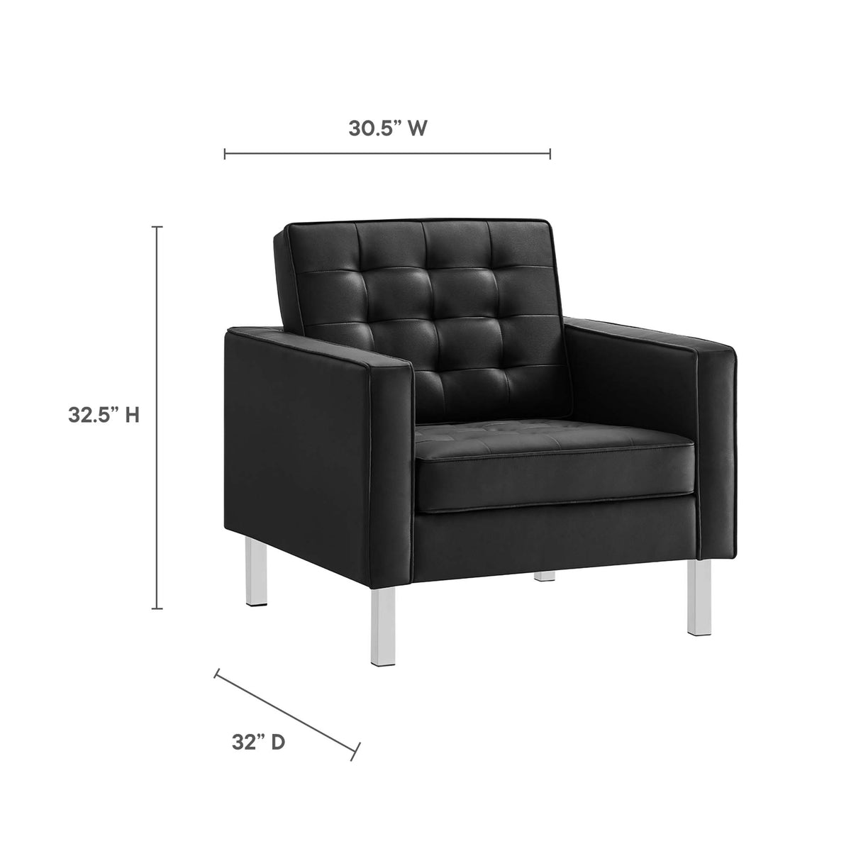 Loft Tufted Vegan Leather Armchairs Set of 2, Silver Black