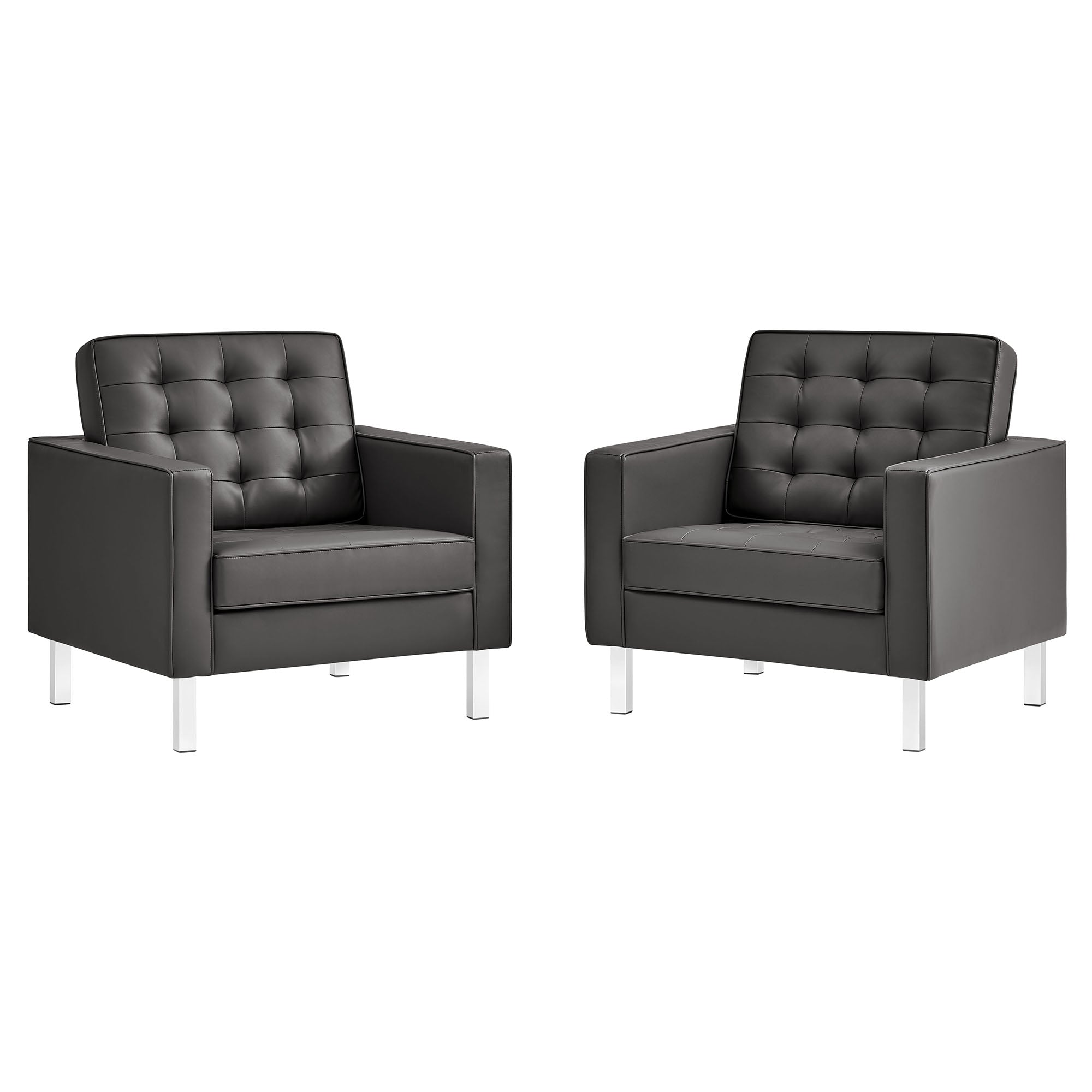 Loft Tufted Vegan Leather Armchairs Set of 2, Silver Gray