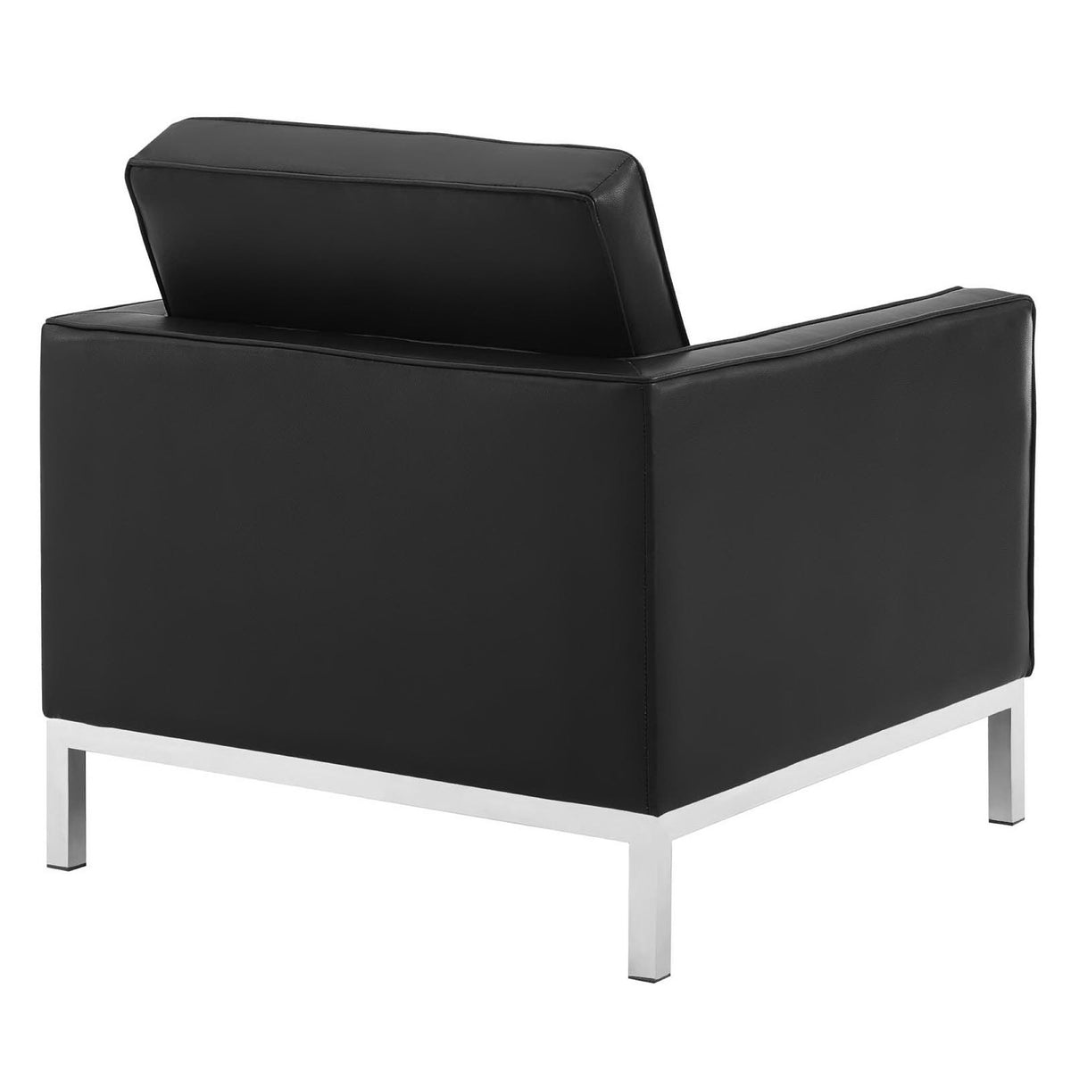Loft Tufted Upholstered Faux Leather Sofa and Armchair Set, Silver Black