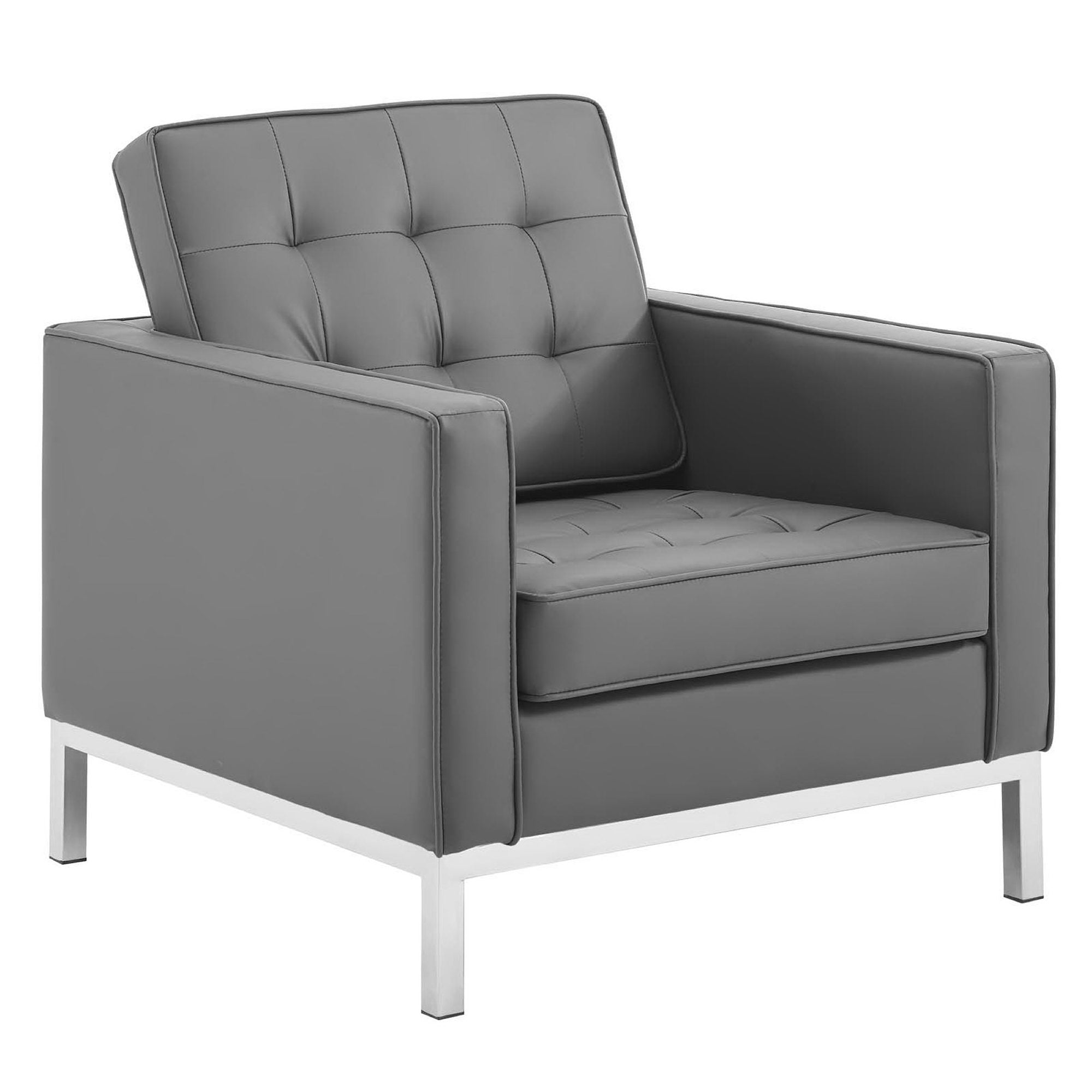 Loft 3-Piece Tufted Vegan Leather Furniture Set, Silver Gray