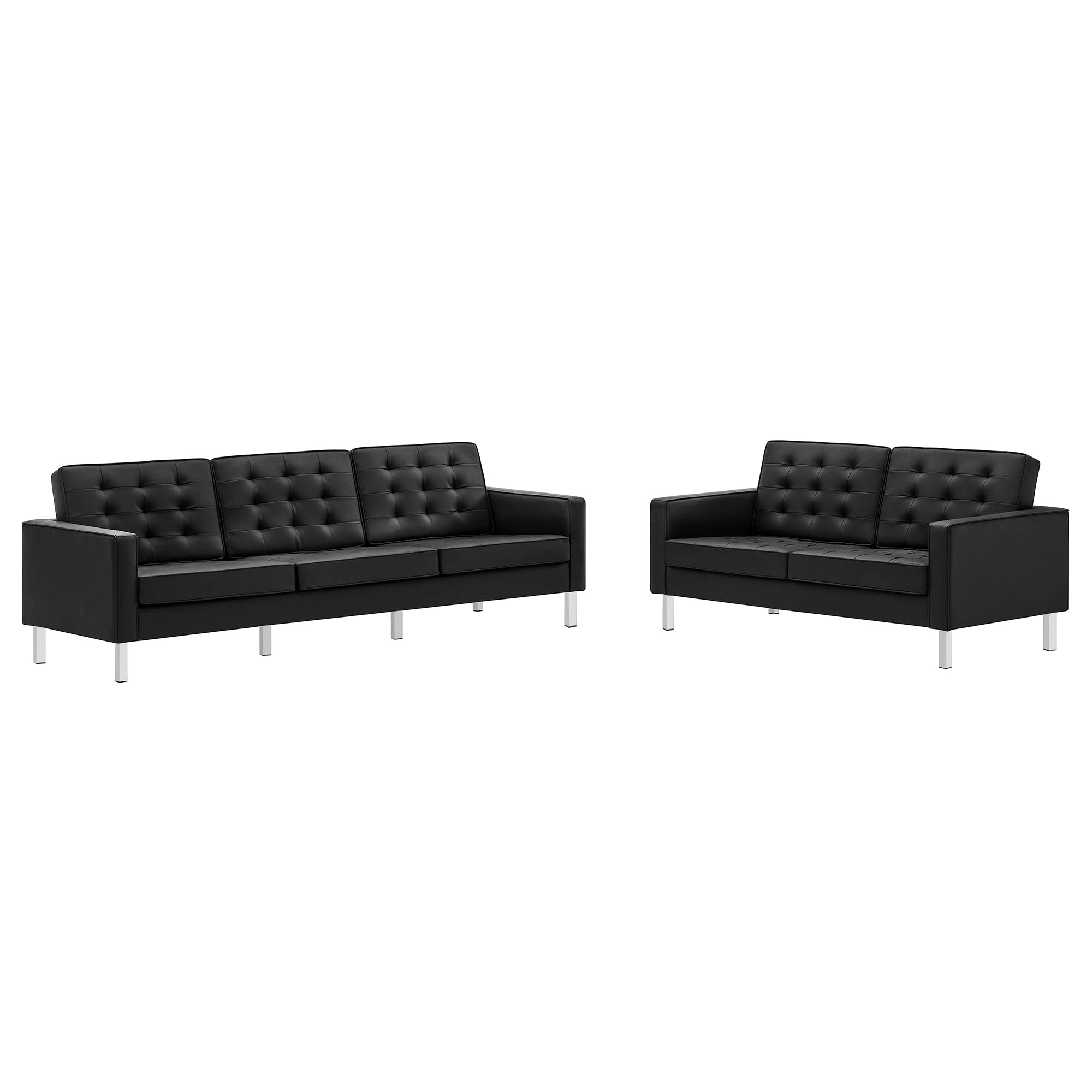 Loft 2-Piece Tufted Vegan Leather Furniture Set, Silver Black