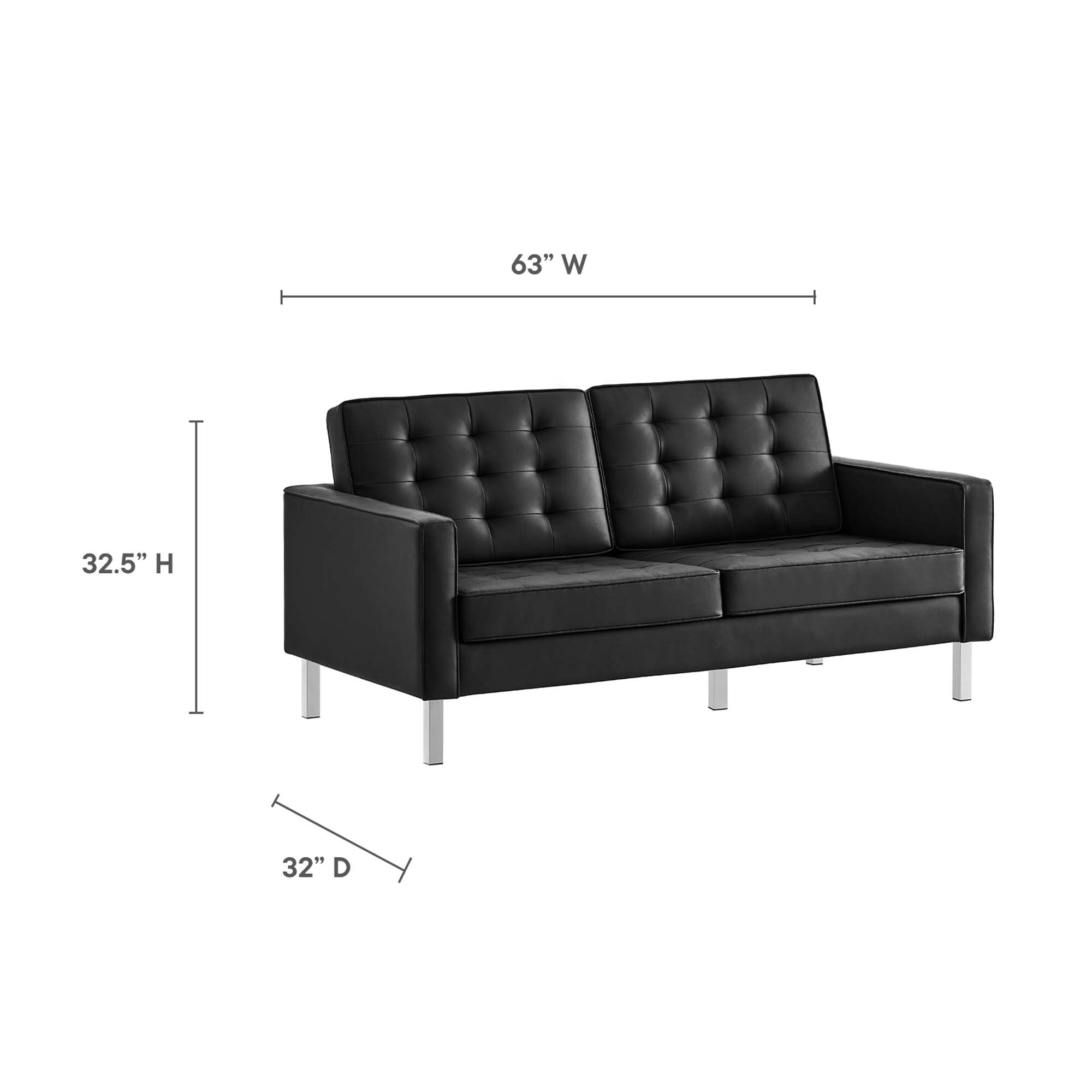 Loft 2-Piece Tufted Vegan Leather Furniture Set, Silver Black