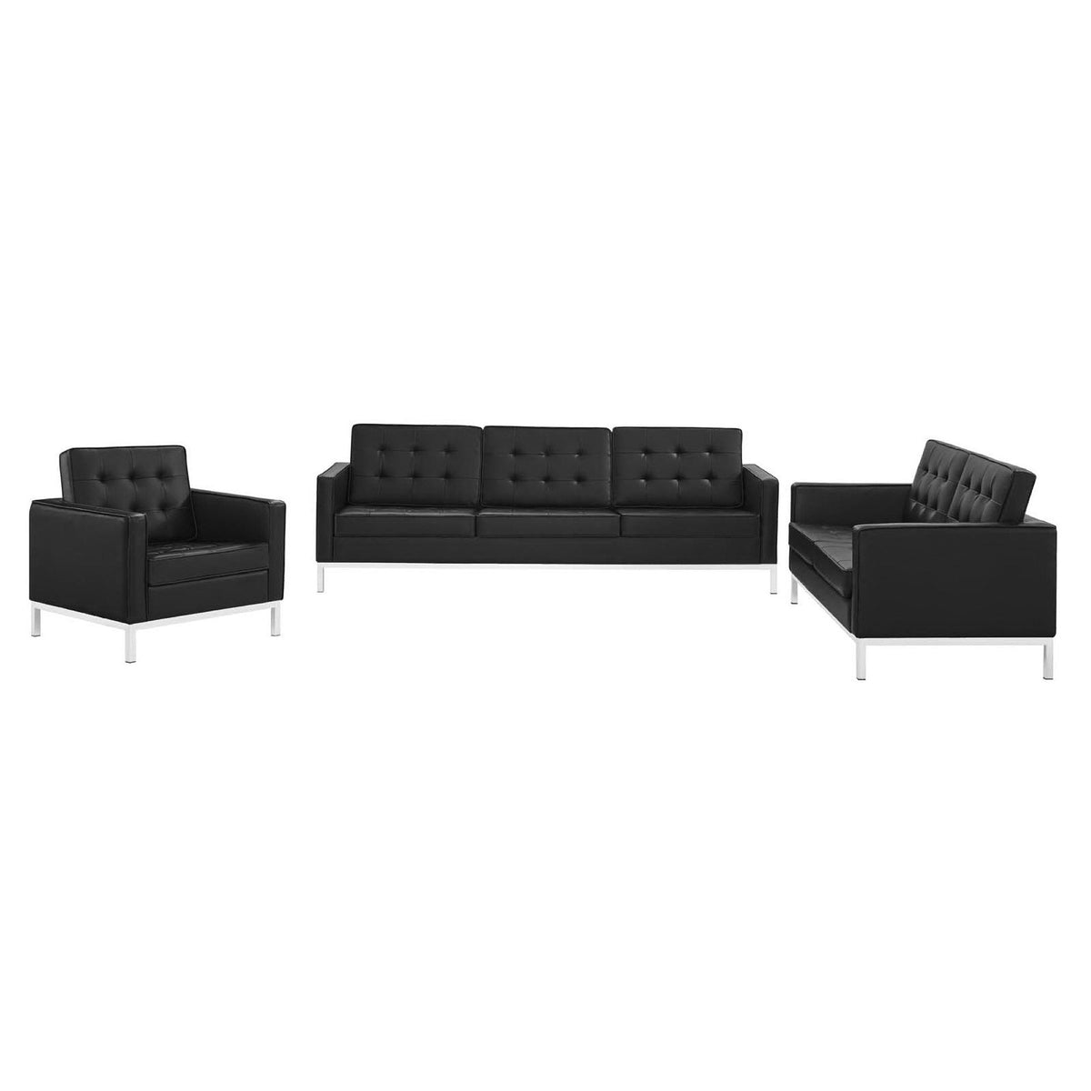 Loft 3 Piece Tufted Upholstered Faux Leather Set, Silver Black - Model EEI-4107