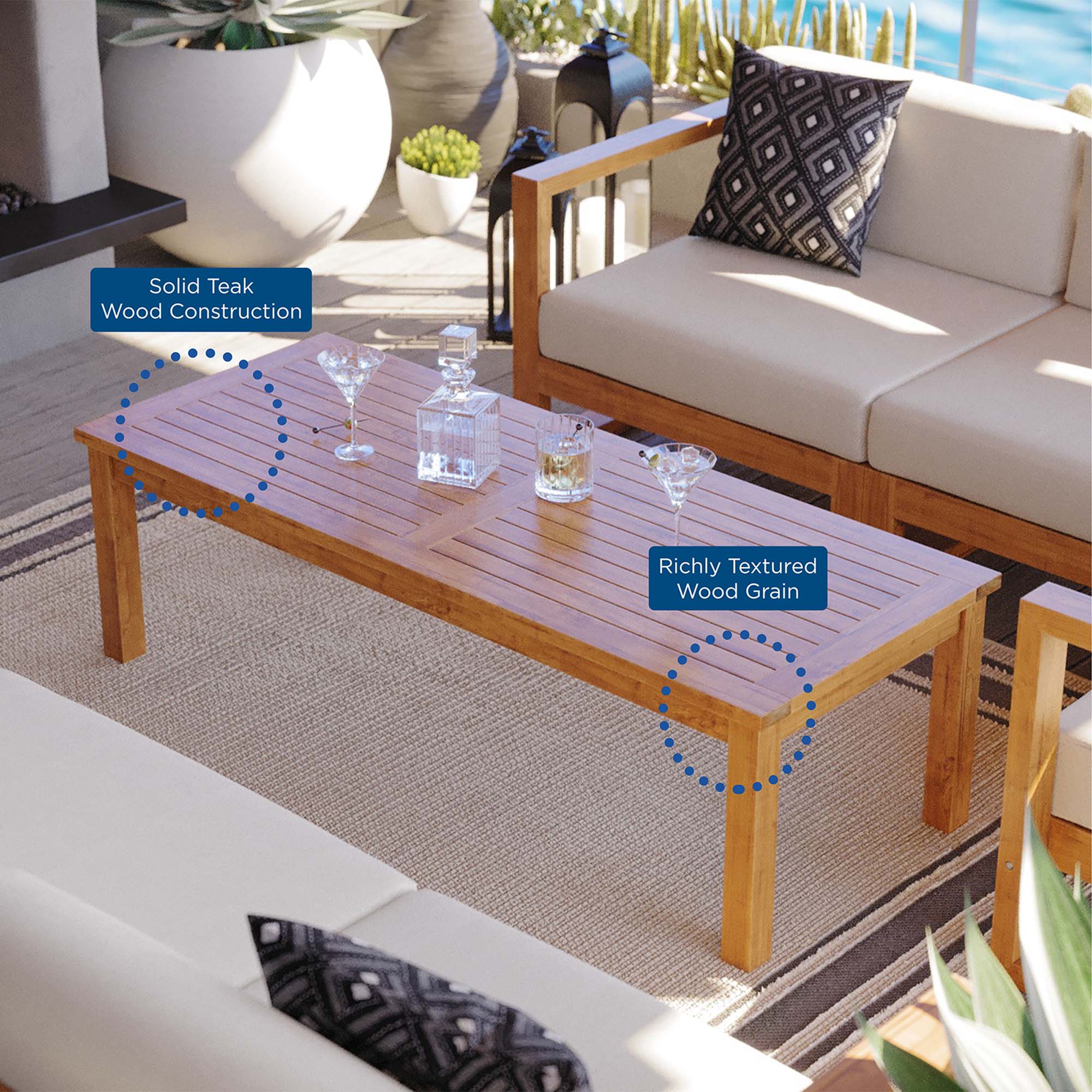 Upland Outdoor Patio Teak Wood Coffee Table, Natural