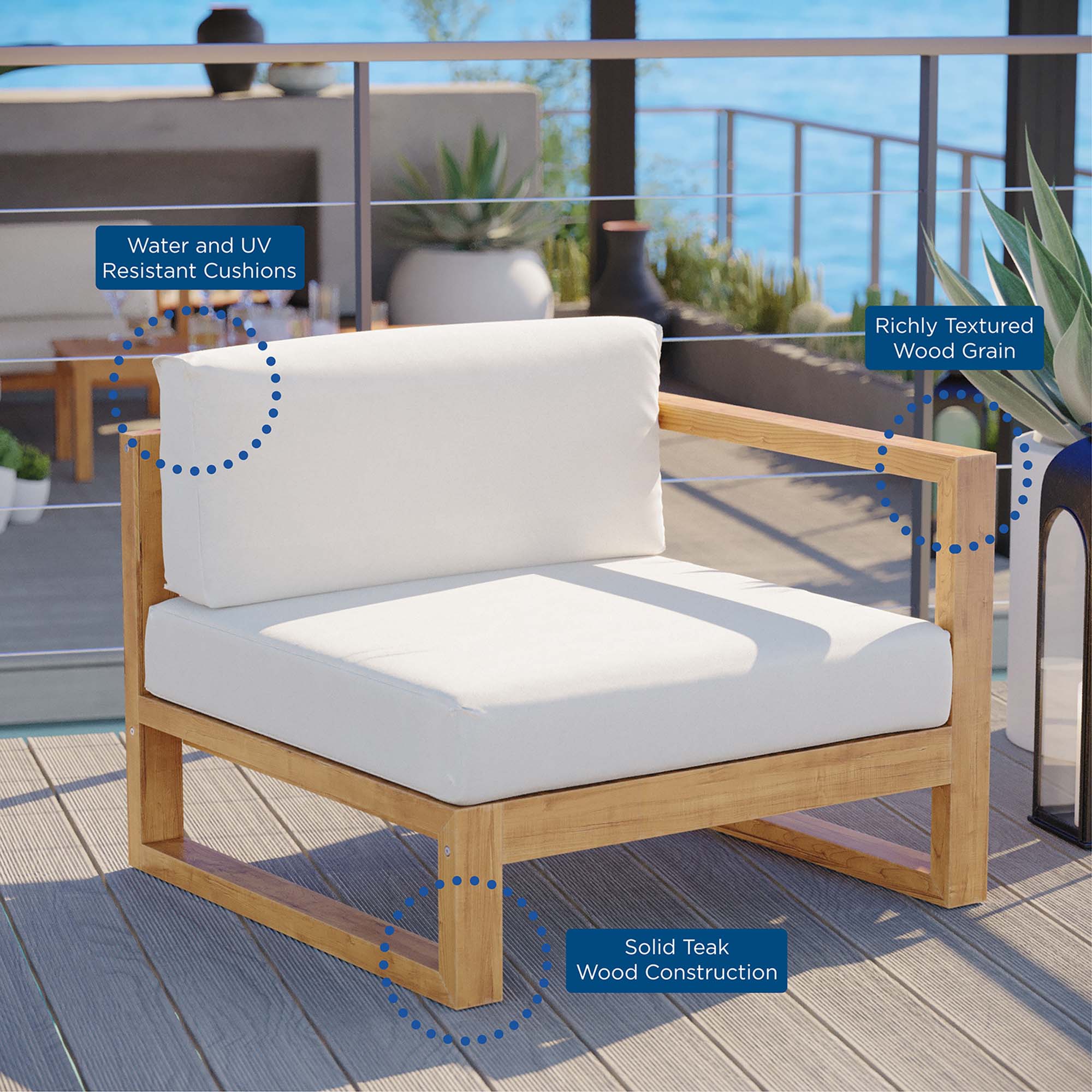 Upland Outdoor Patio Right-Arm Chair, Natural White