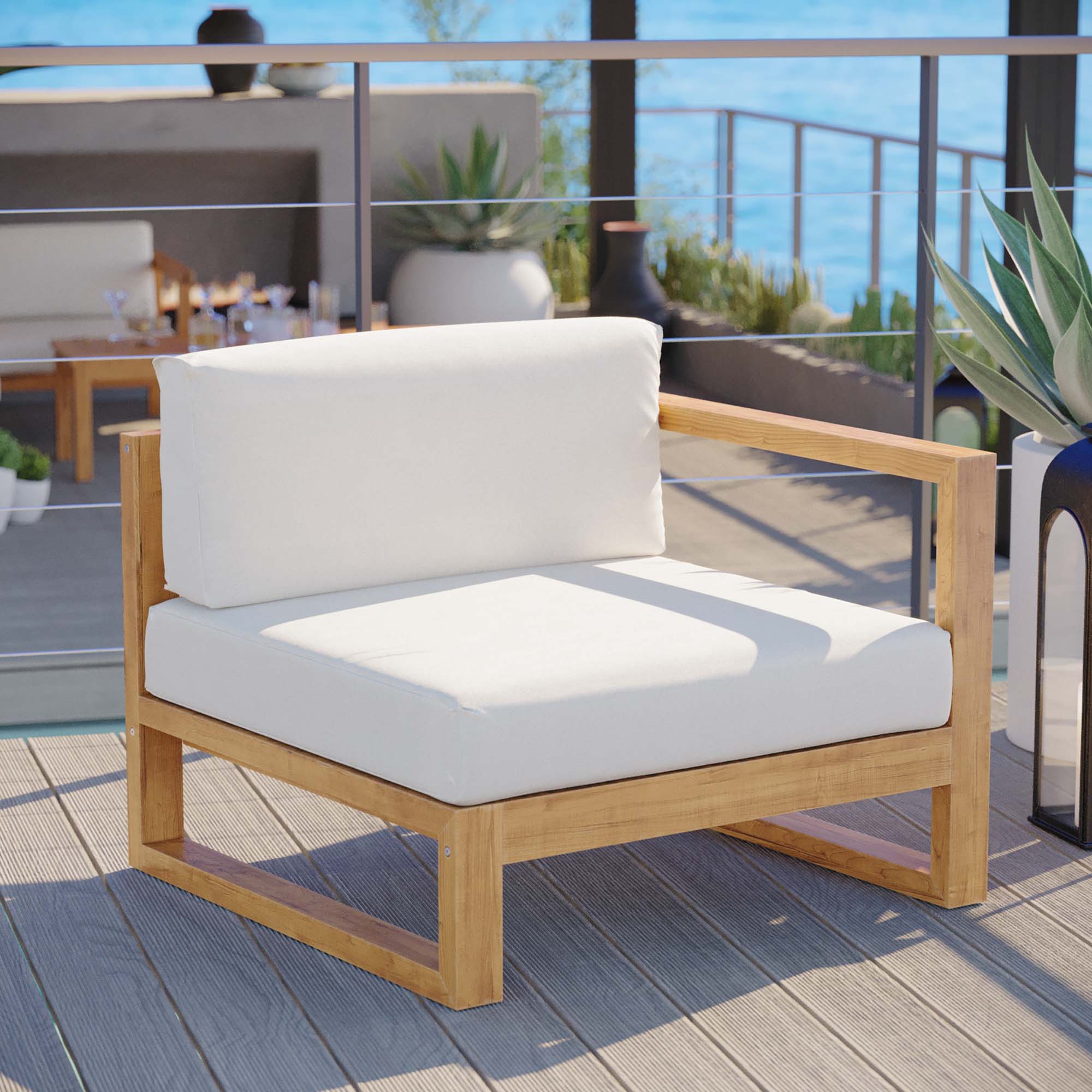 Upland Outdoor Patio Right-Arm Chair, Natural White