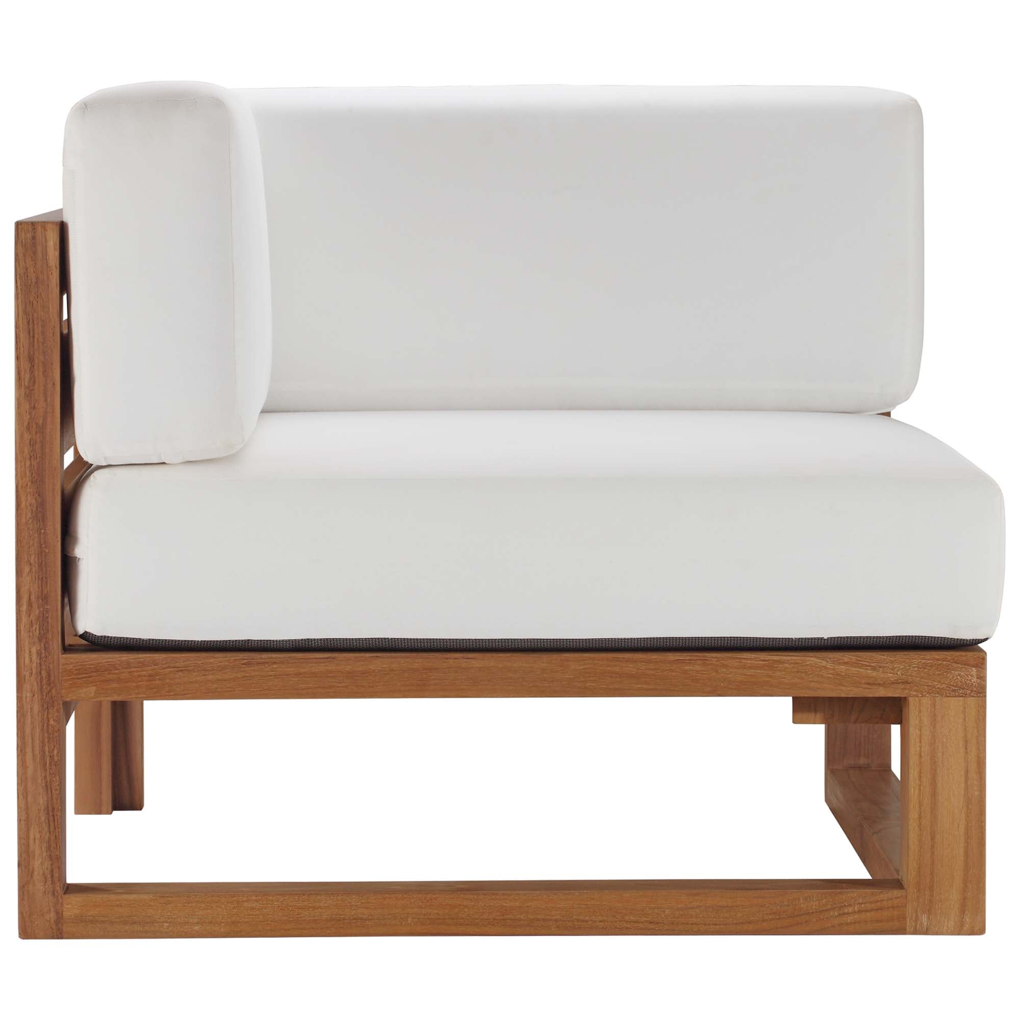 Upland Outdoor Patio Teak Wood Corner Chair, Natural White
