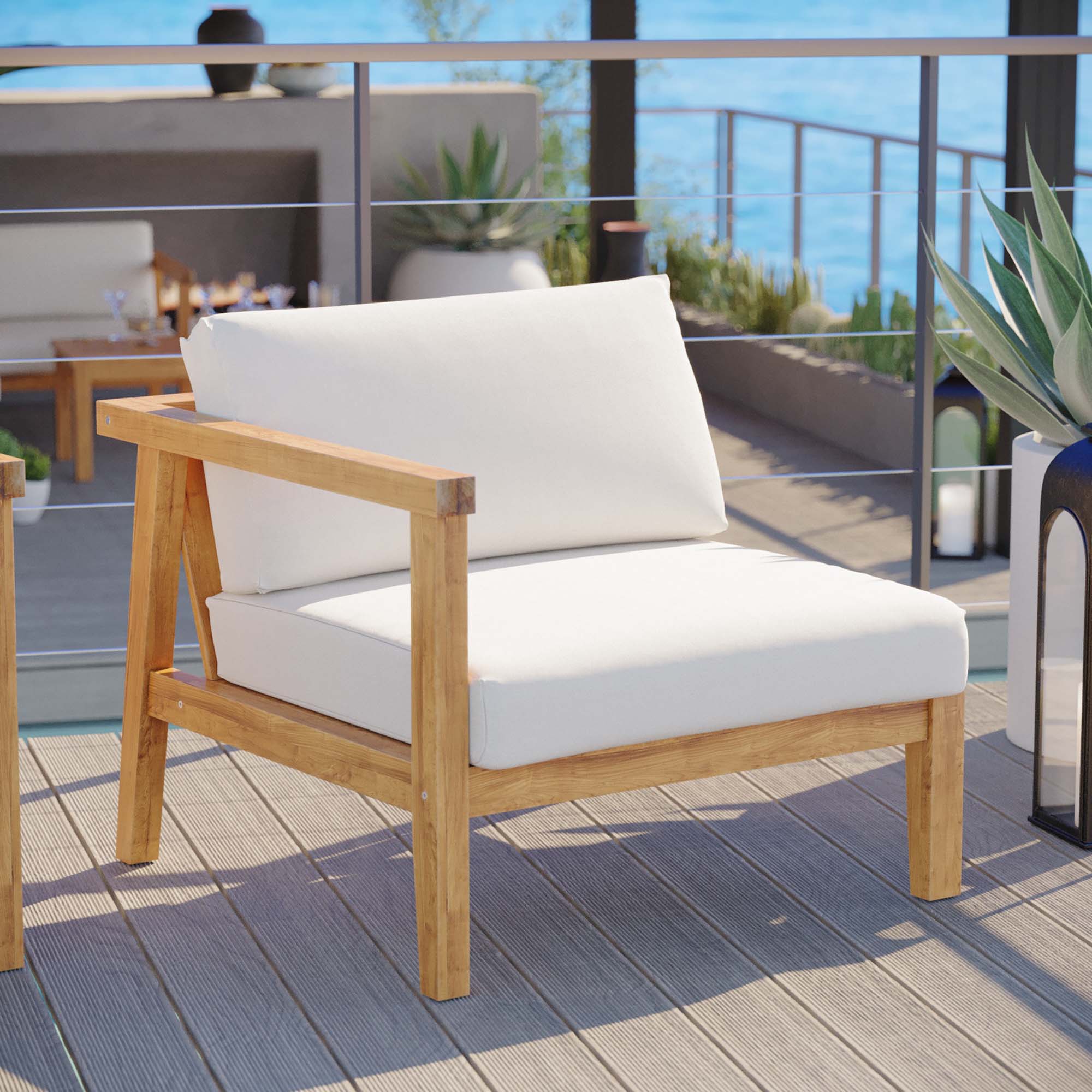 Bayport Outdoor Patio Teak Wood Left-Arm Chair, Natural White