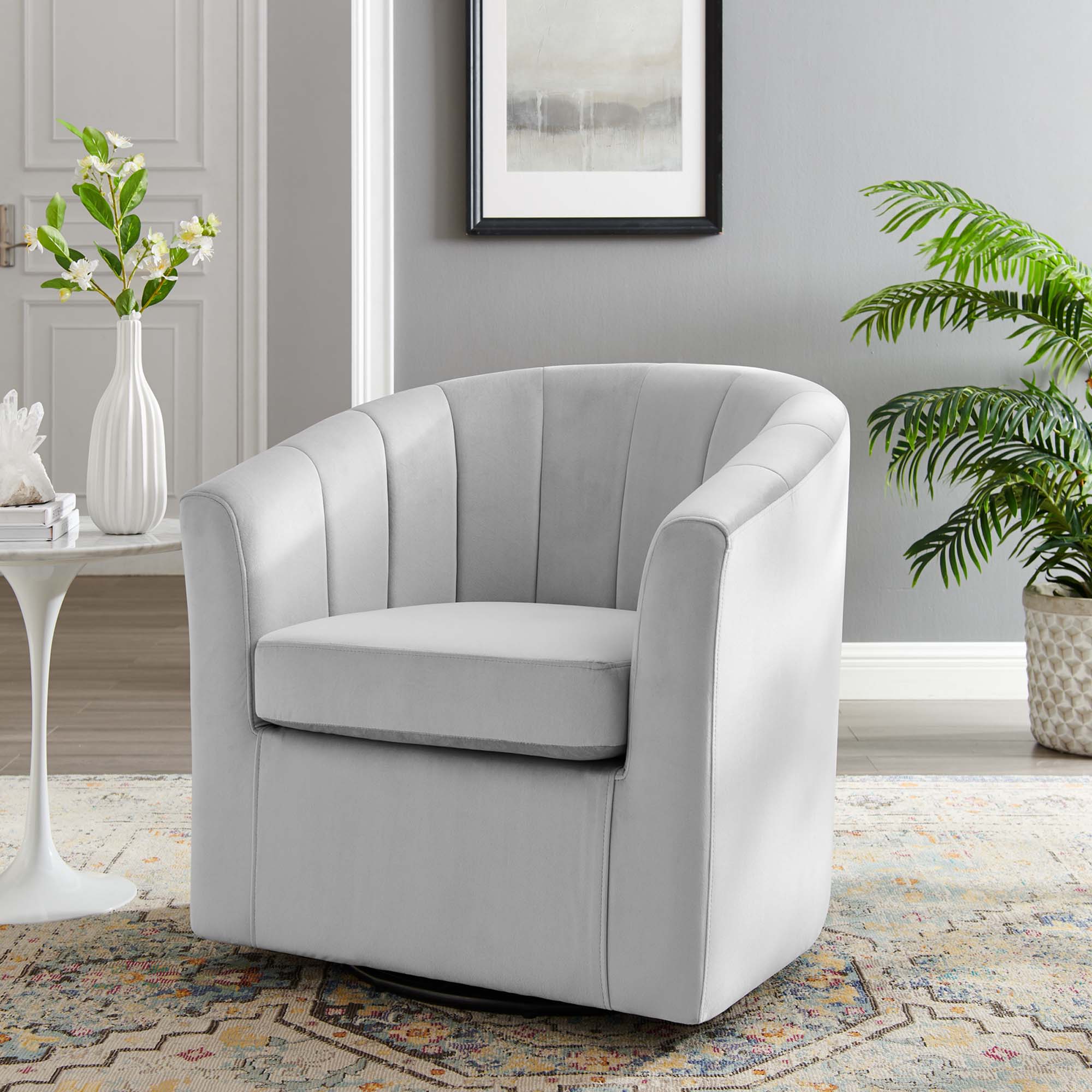 Prospect Performance Velvet Swivel Armchair, Light Gray