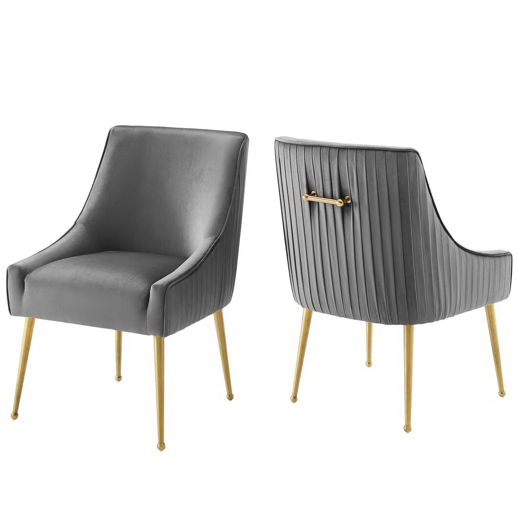 Discern Pleated Back Upholstered Performance Velvet Dining Chair Set of 2, Gray