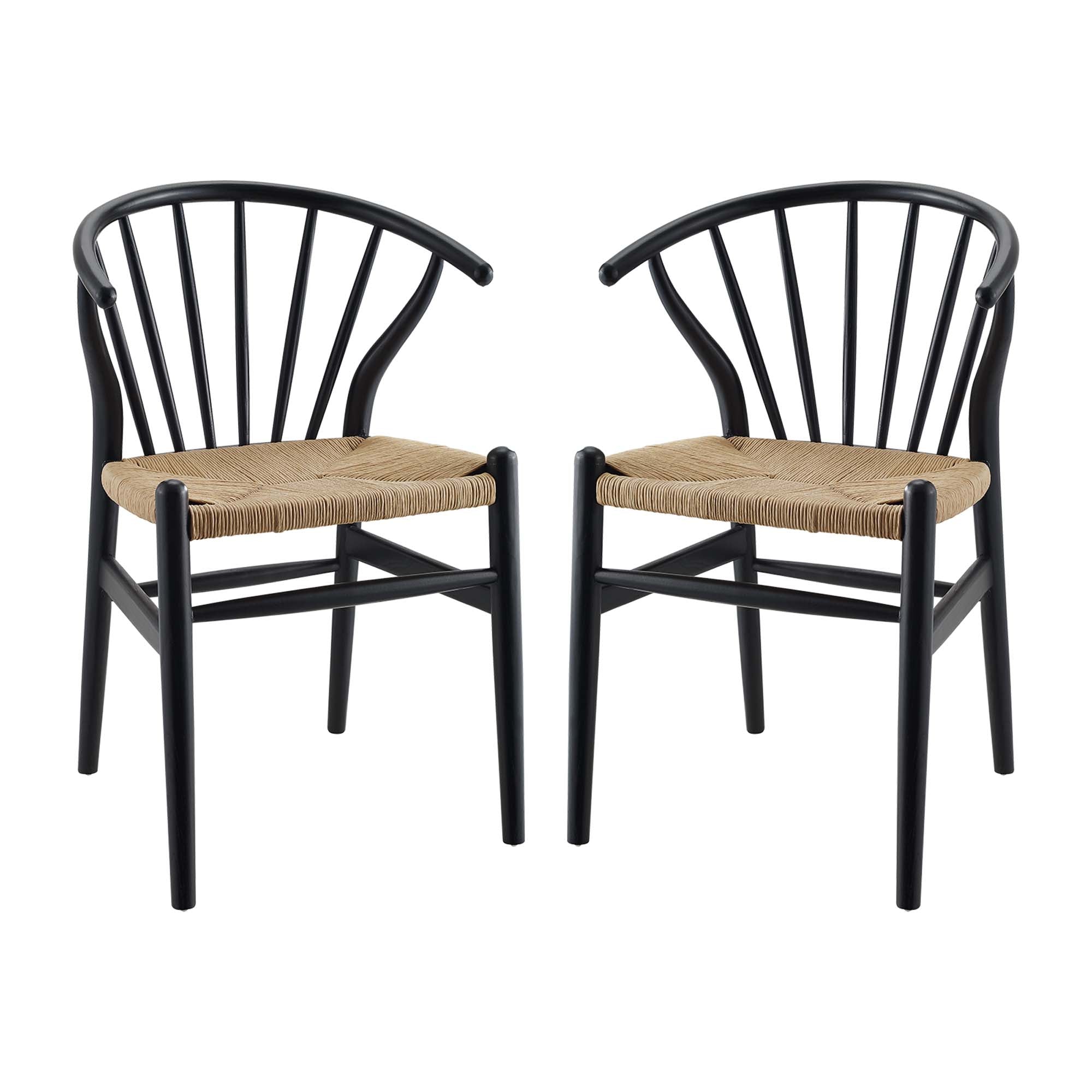 Flourish Spindle Wood Dining Side Chair Set of 2, Black