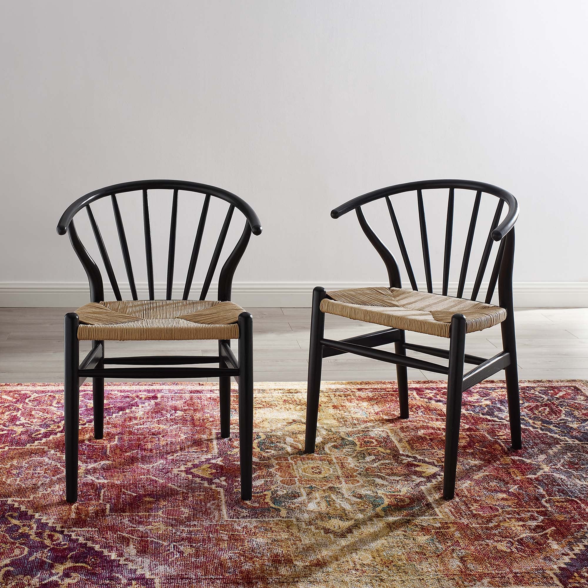 Flourish Spindle Wood Dining Side Chair Set of 2, Black