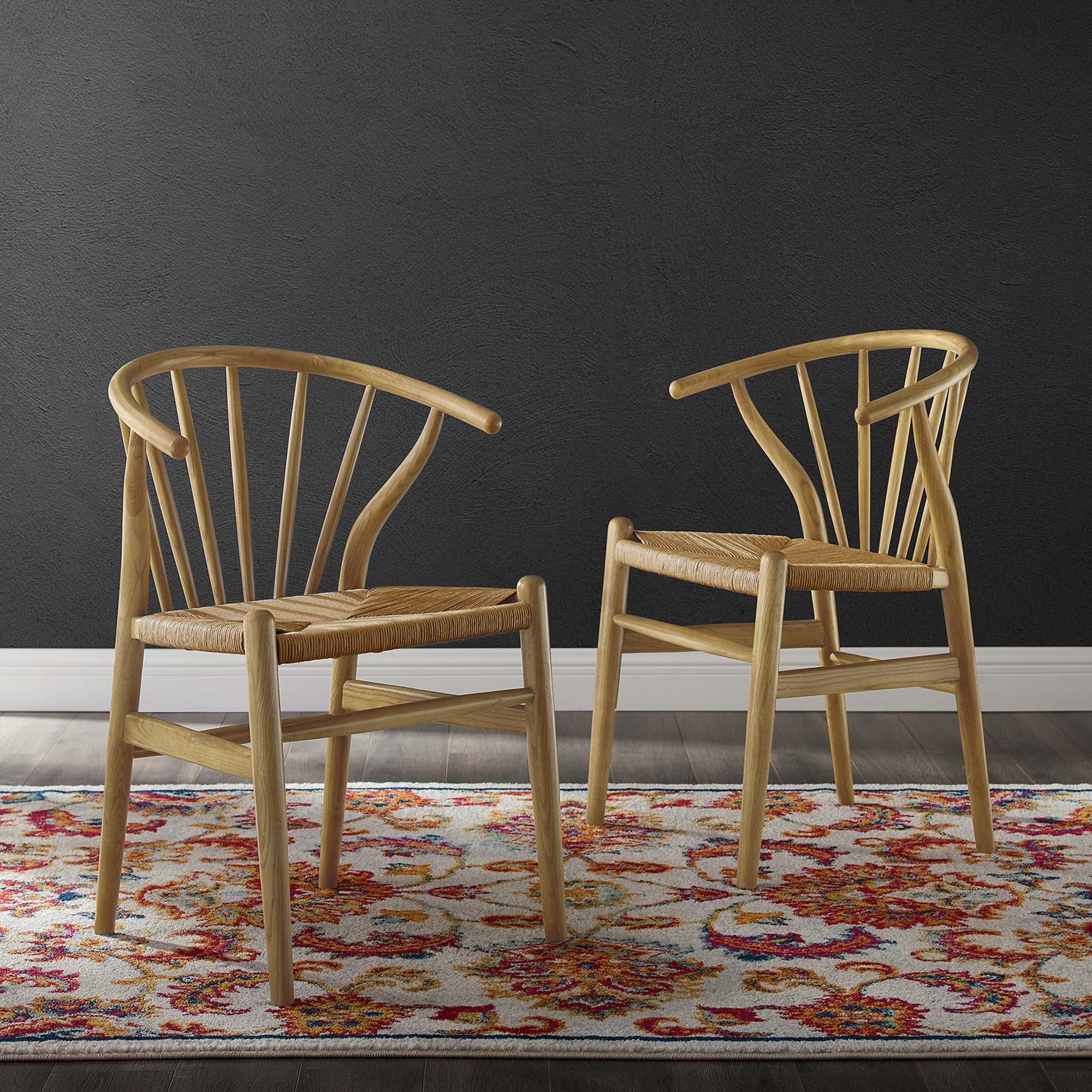 Flourish Spindle Wood Dining Side Chair Set of 2, Natural
