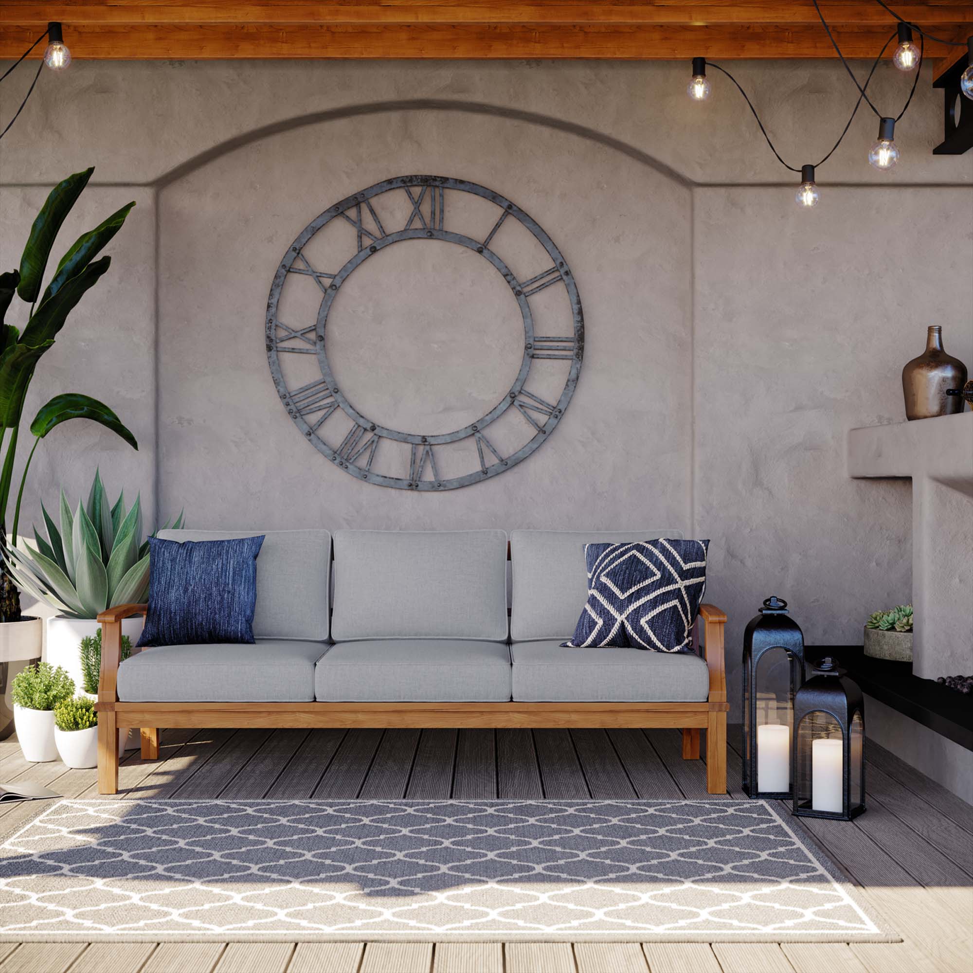 Marina Outdoor Patio Teak Sofa, Natural Gray
