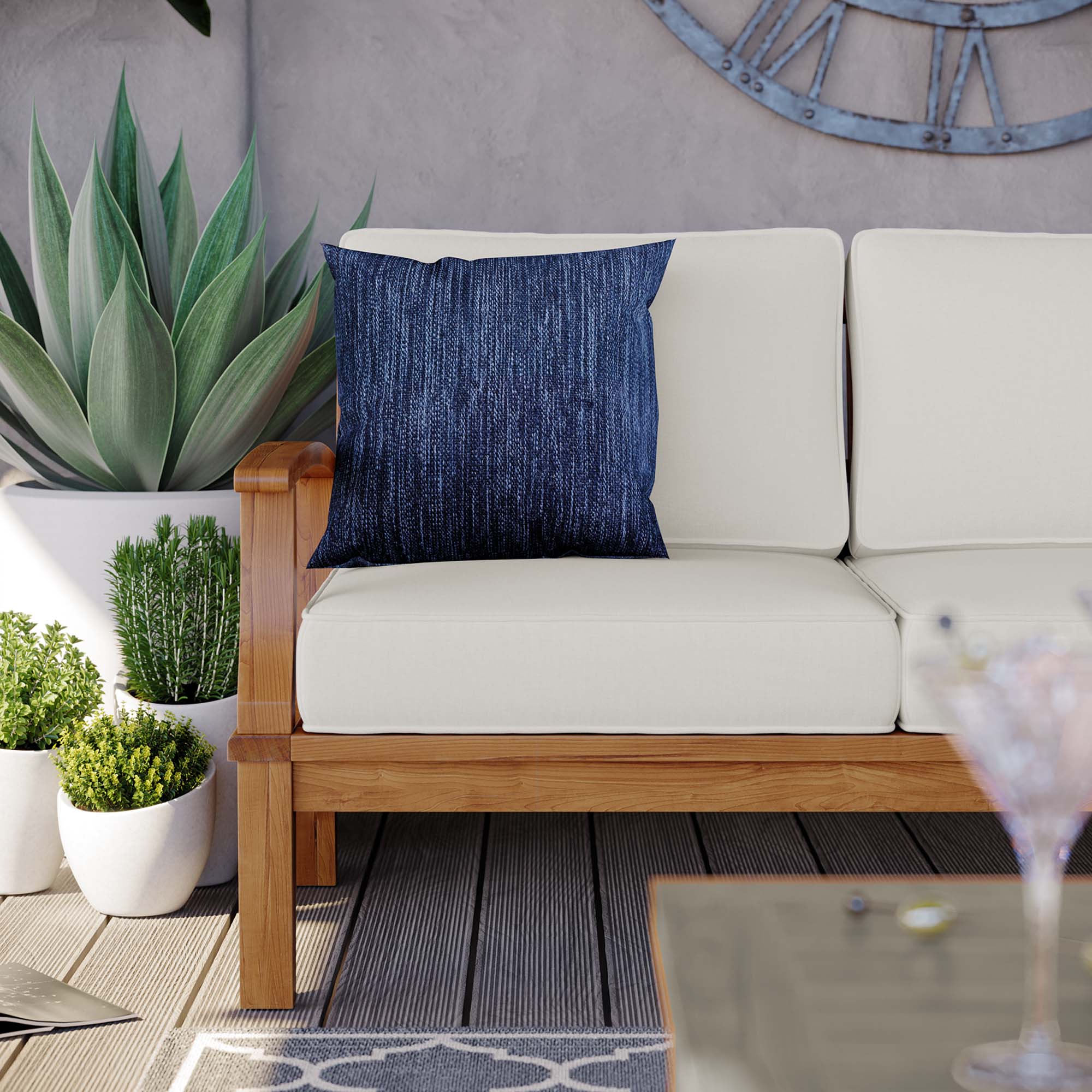 Marina Outdoor Patio Teak Sofa, Natural White