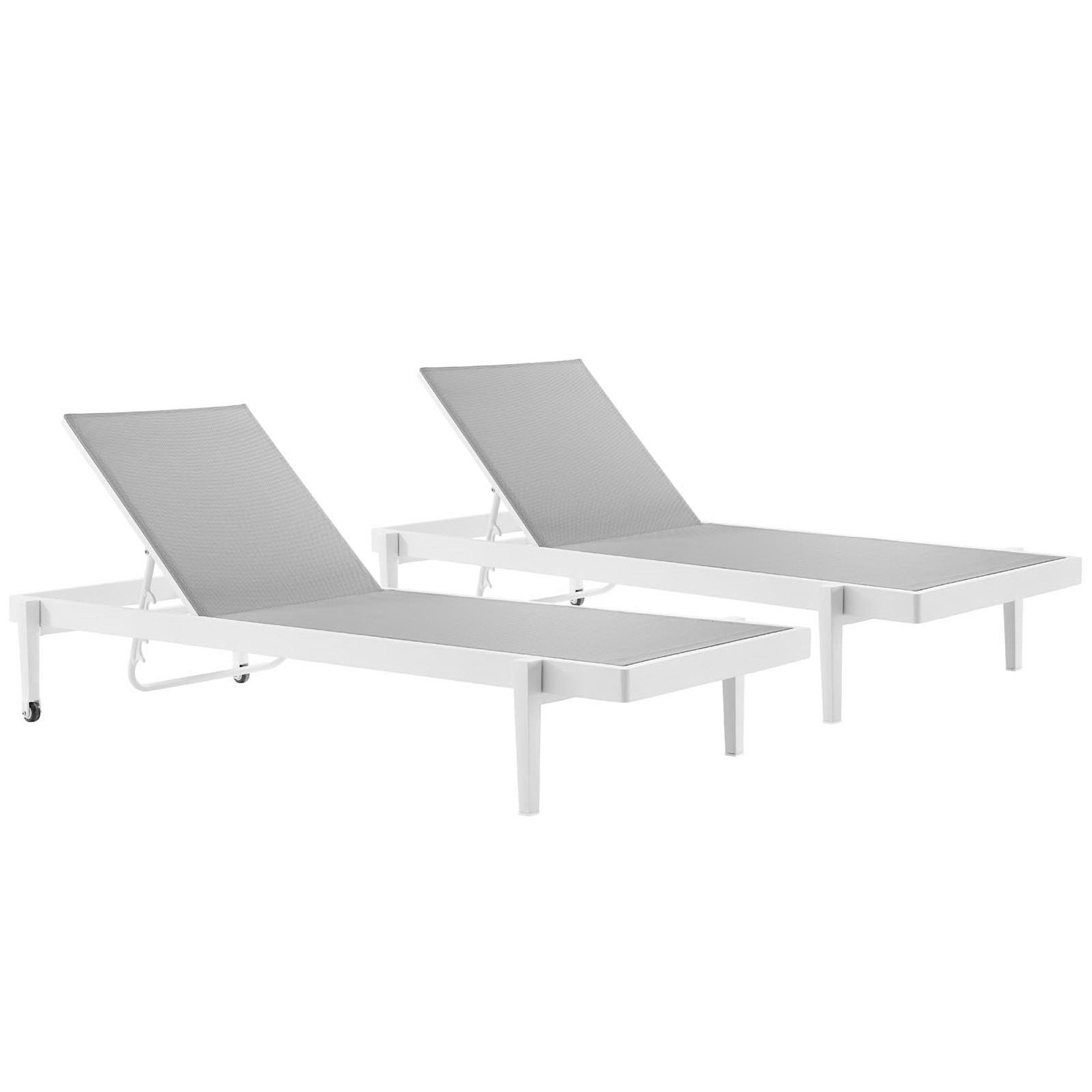 Charleston Outdoor Patio Aluminum Chaise Lounge Chair Set of 2, White Gray