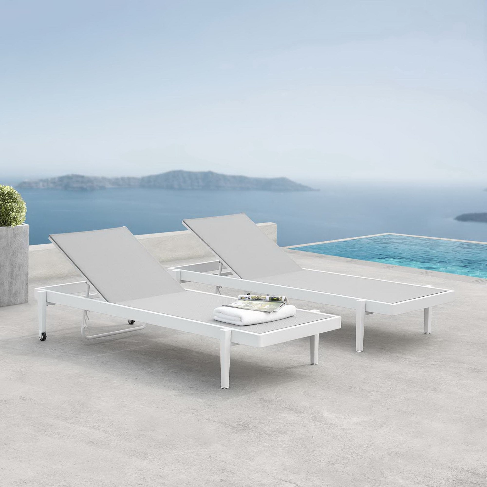 Charleston Outdoor Patio Aluminum Chaise Lounge Chair Set of 2, White Gray