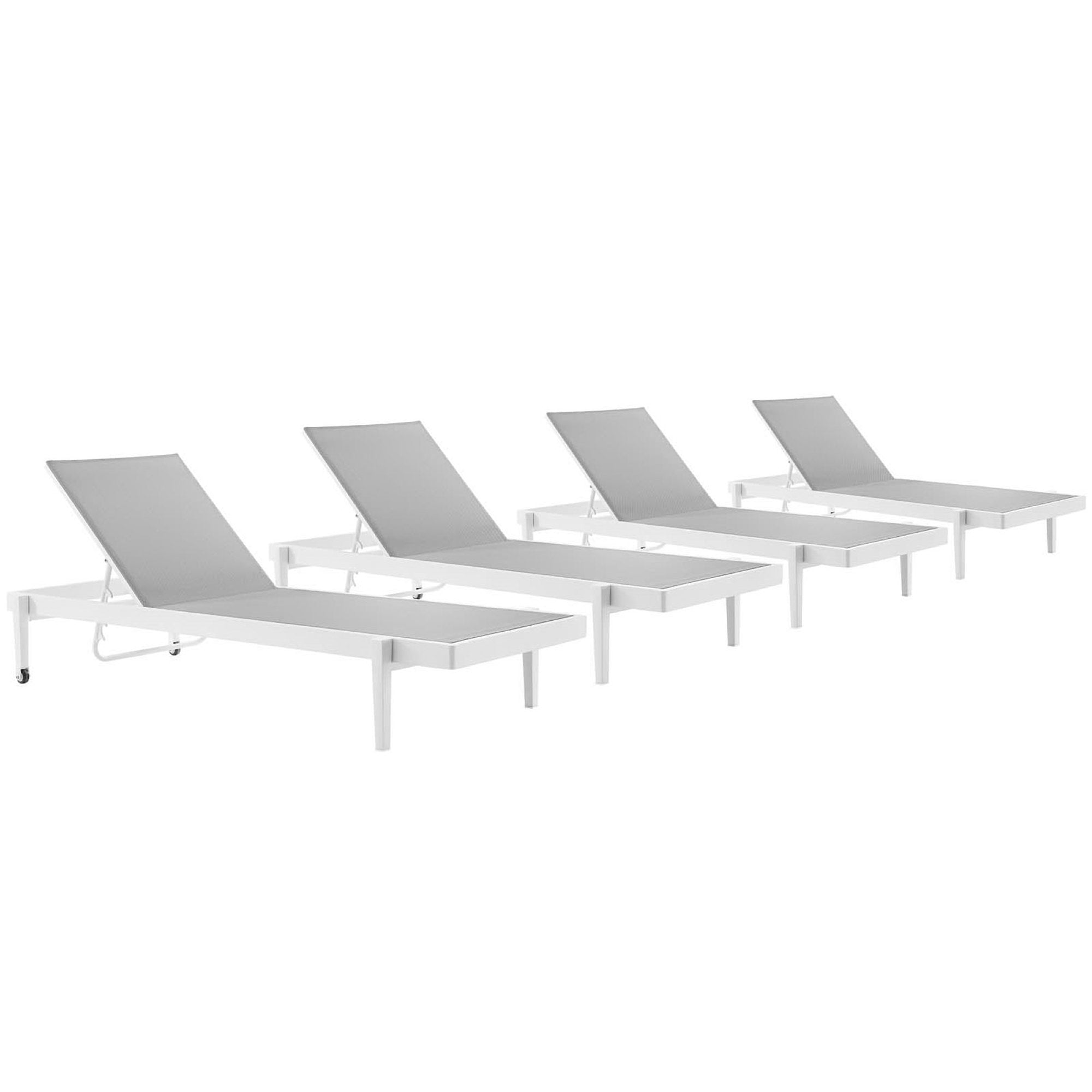 Charleston Outdoor Patio Aluminum Chaise Lounge Chair Set of 4, White Gray