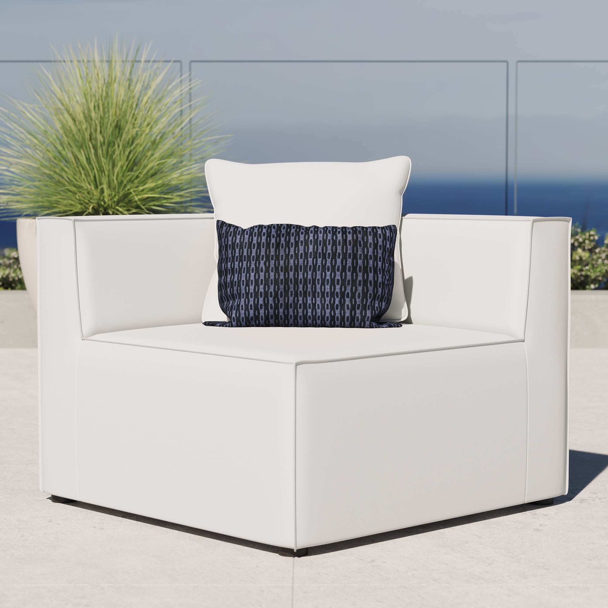 Saybrook Outdoor Patio Upholstered Sectional Sofa Corner Chair, White