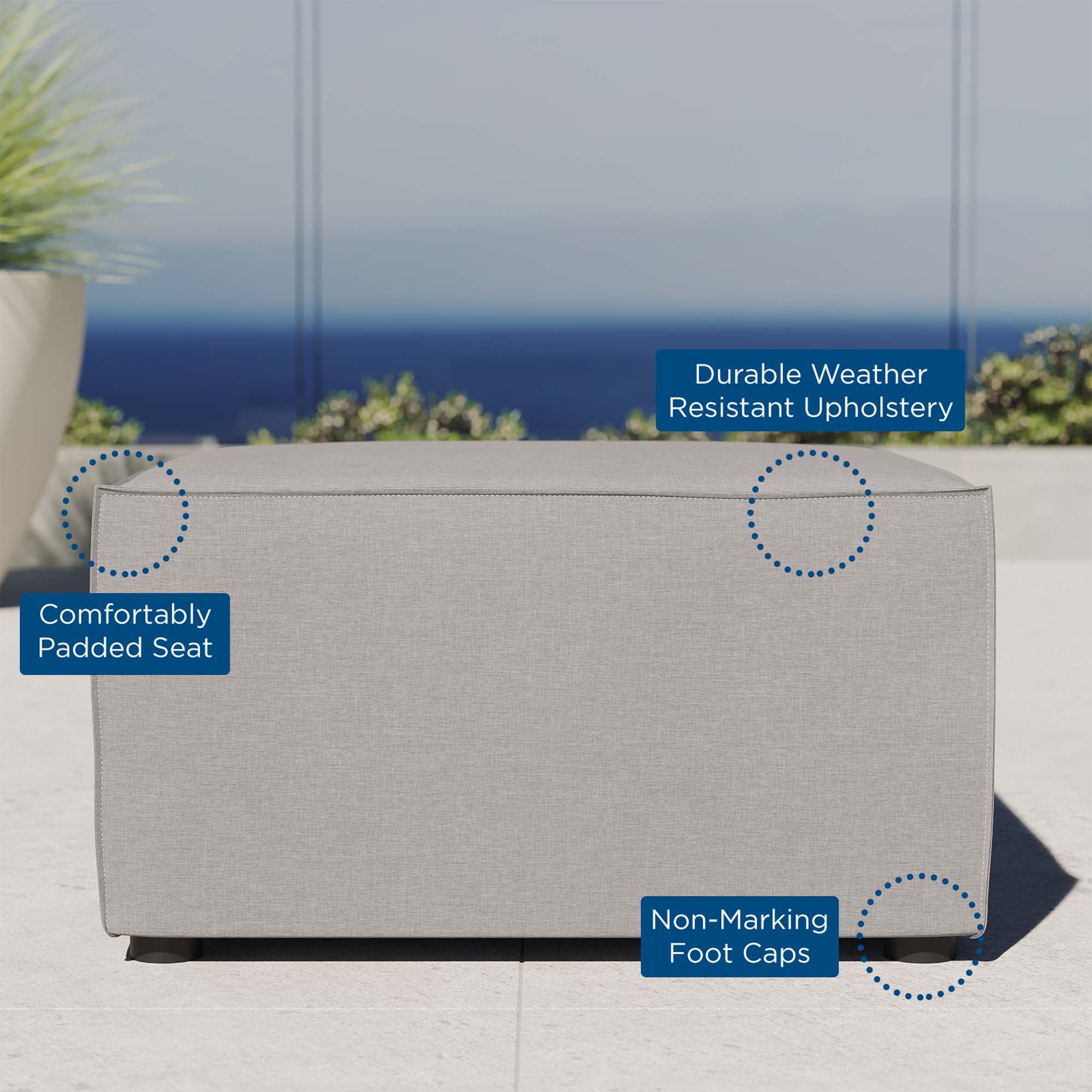 Saybrook Outdoor Patio Upholstered Sectional Sofa Ottoman, Gray