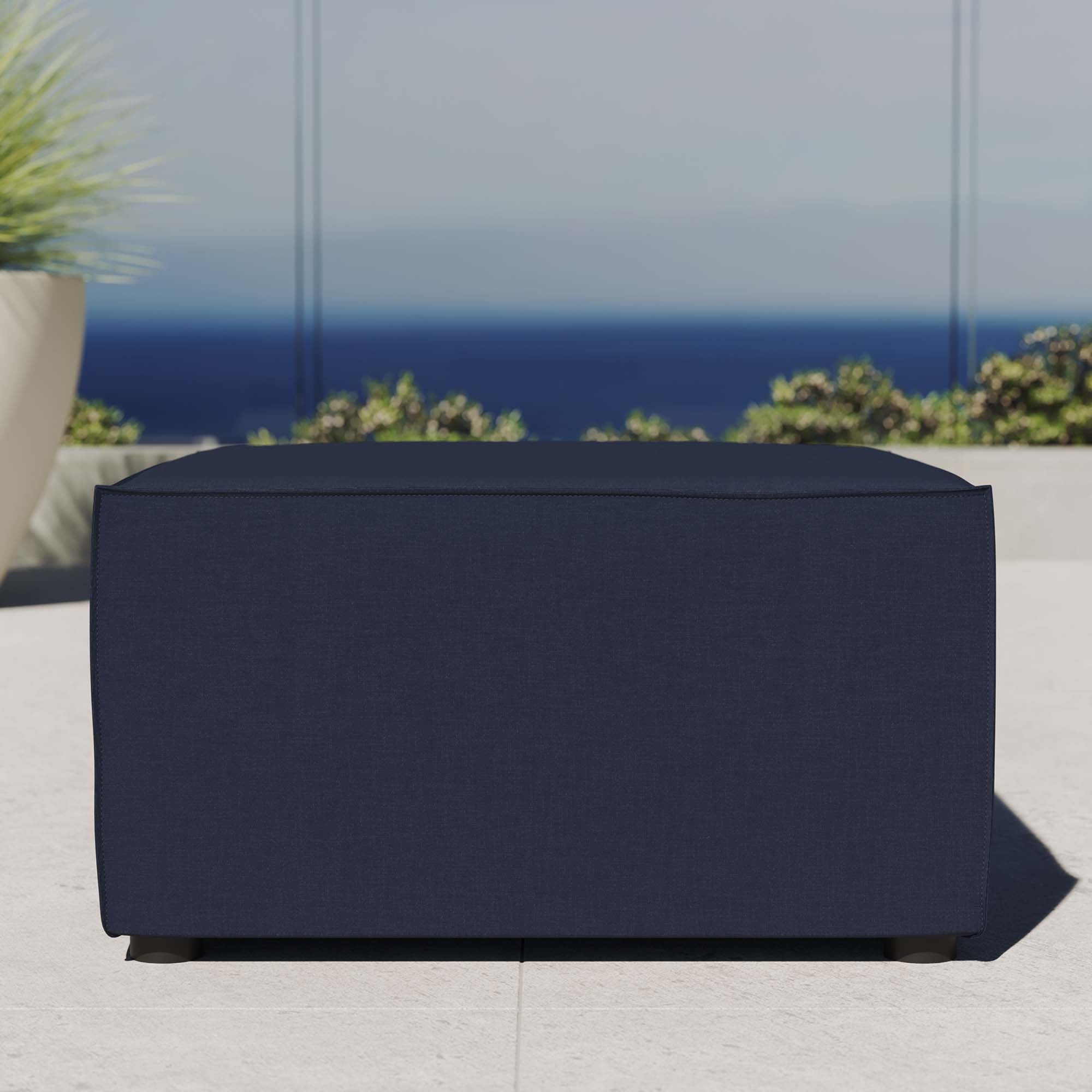 Saybrook Outdoor Patio Upholstered Sectional Sofa Ottoman, Navy