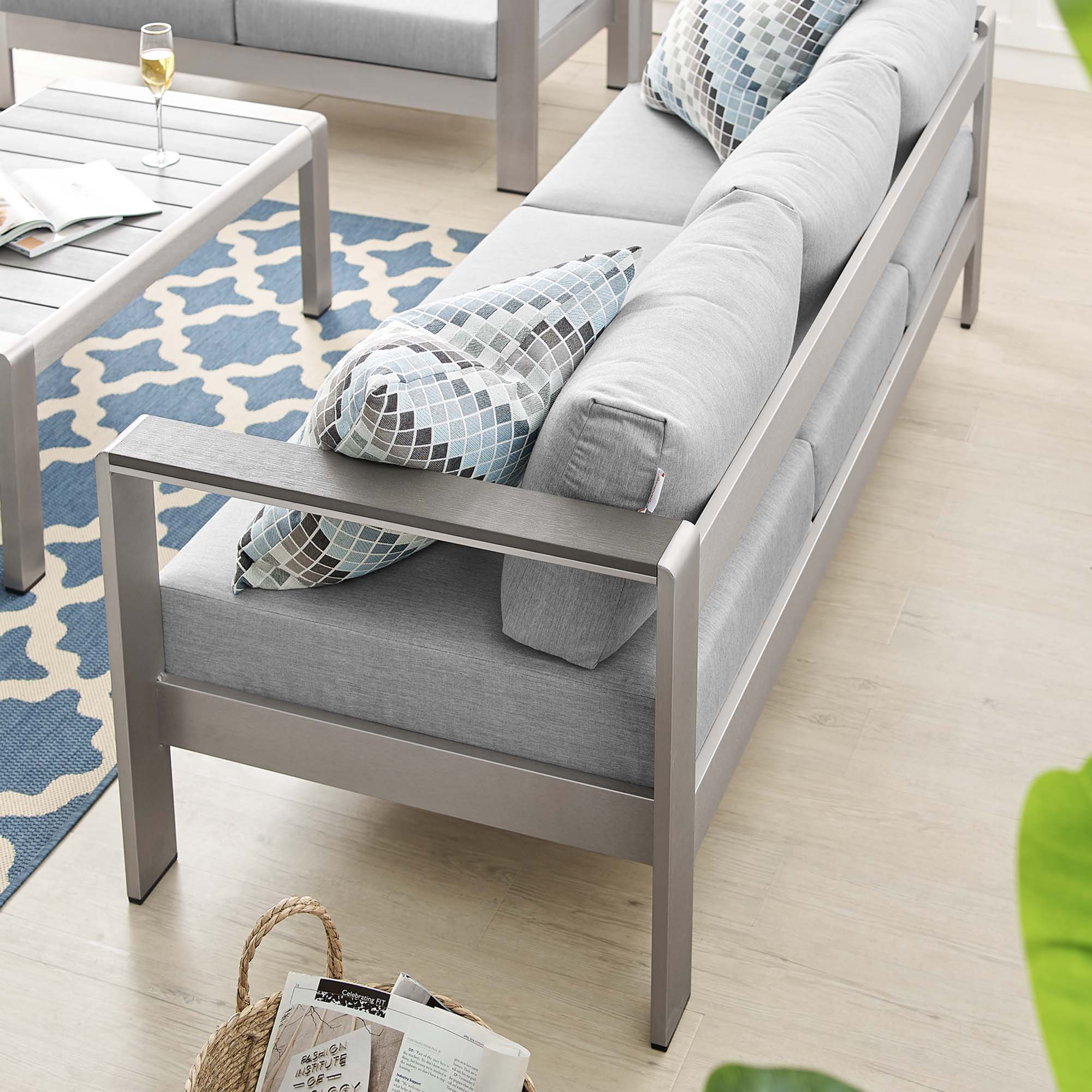 Shore Sunbrella® Fabric Aluminum Outdoor Patio Sofa, Silver Gray