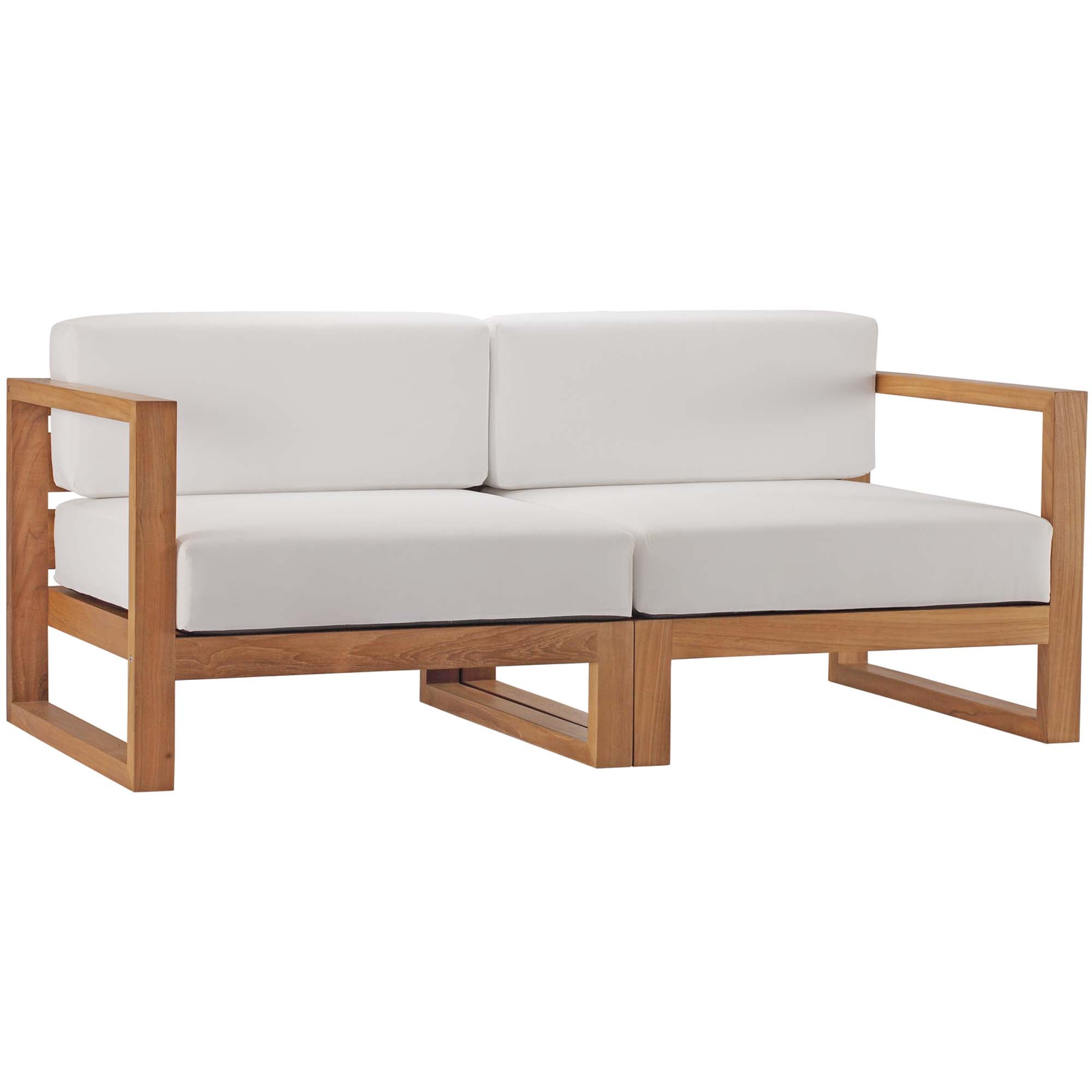 Upland 2-Piece Outdoor Patio Teak Wood Sectional Sofa Loveseat, Natural White