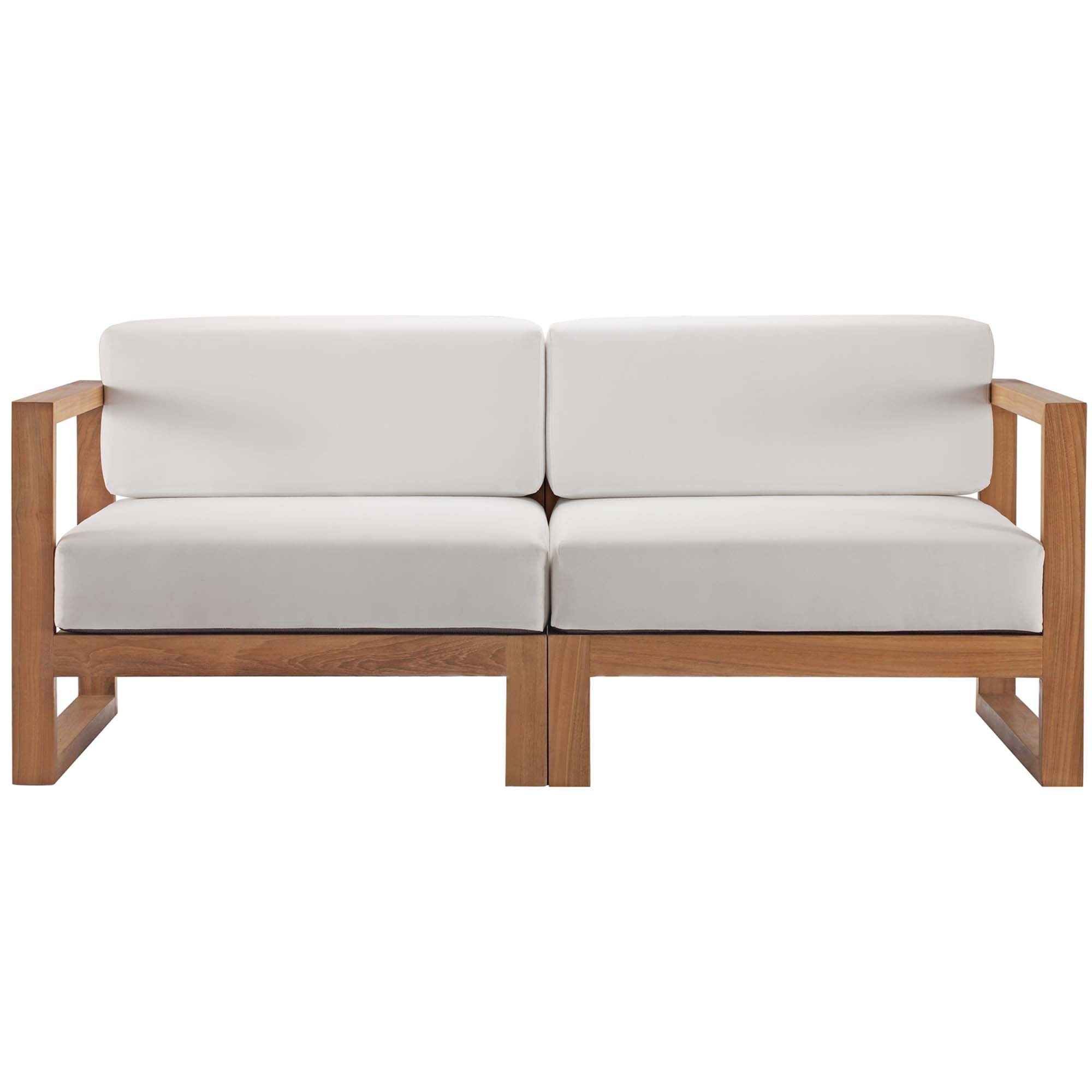 Upland 2-Piece Outdoor Patio Teak Wood Sectional Sofa Loveseat, Natural White