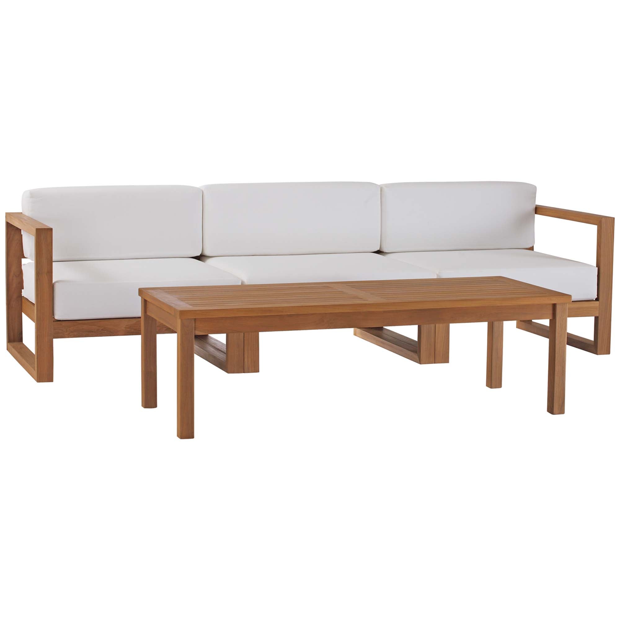 Upland 4-Piece Outdoor Patio Teak Wood Furniture Set, Natural White