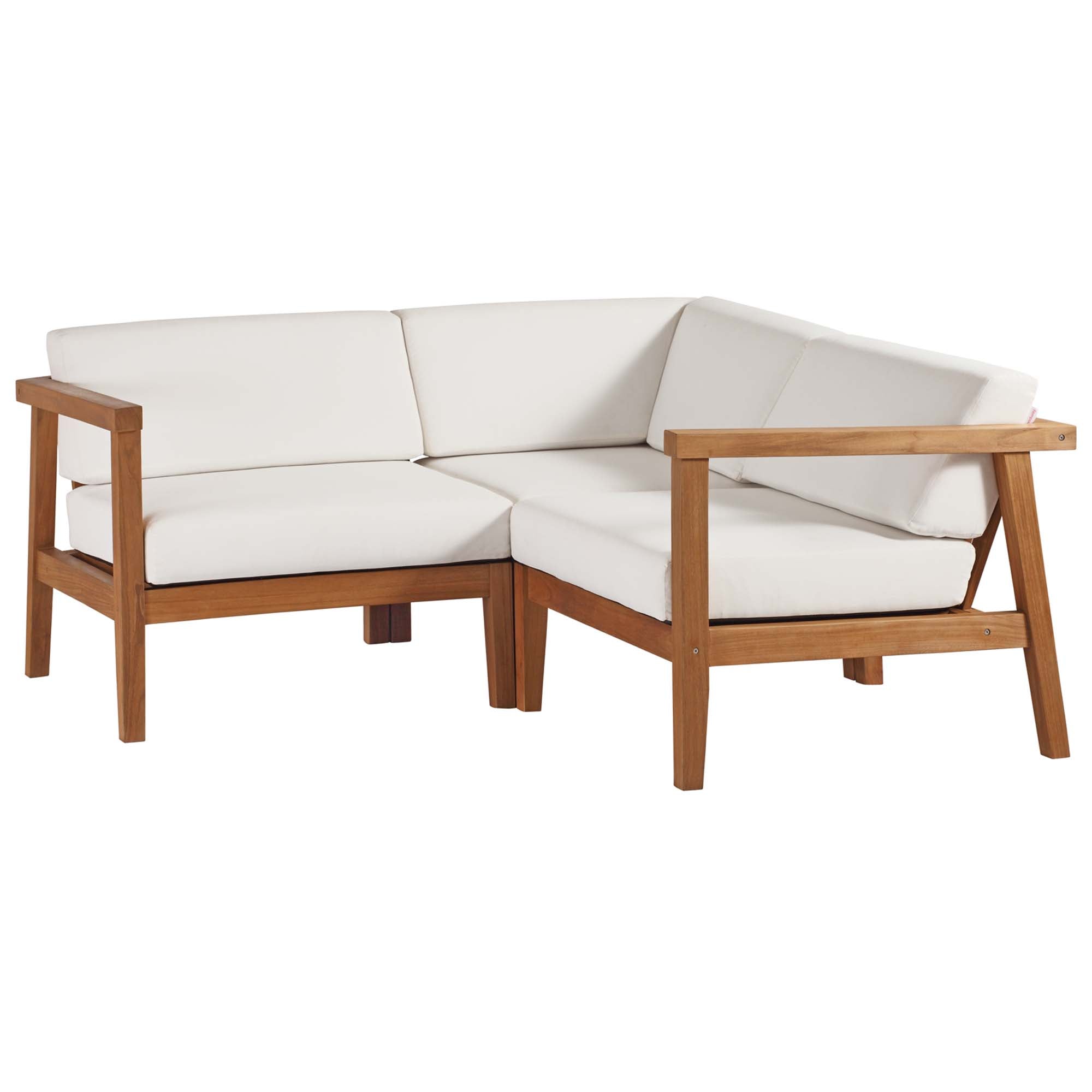Bayport 3-Piece Outdoor Patio Teak Wood Sectional Sofa Set, Natural White