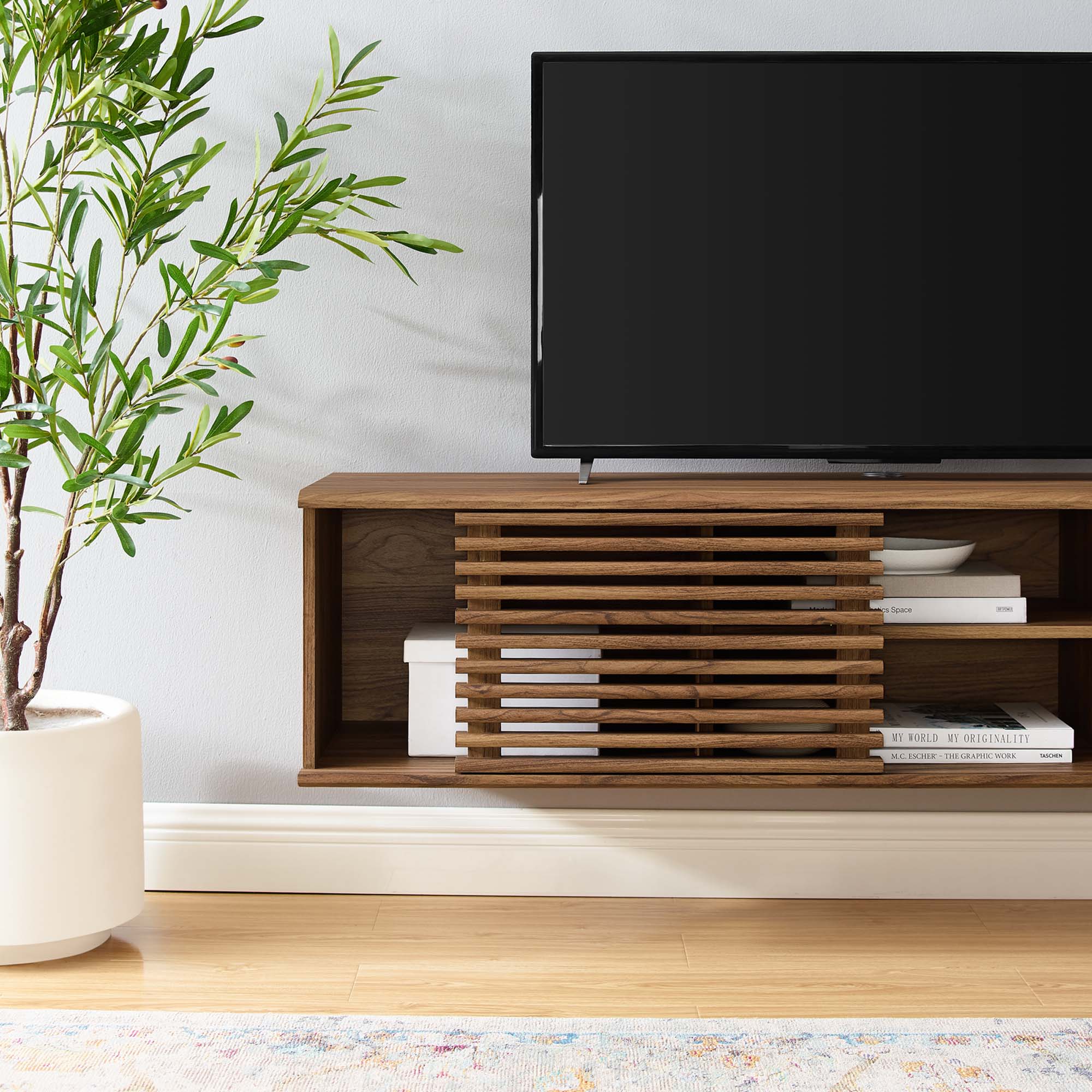 Render 60" Wall-Mount Media Console TV Stand, Walnut