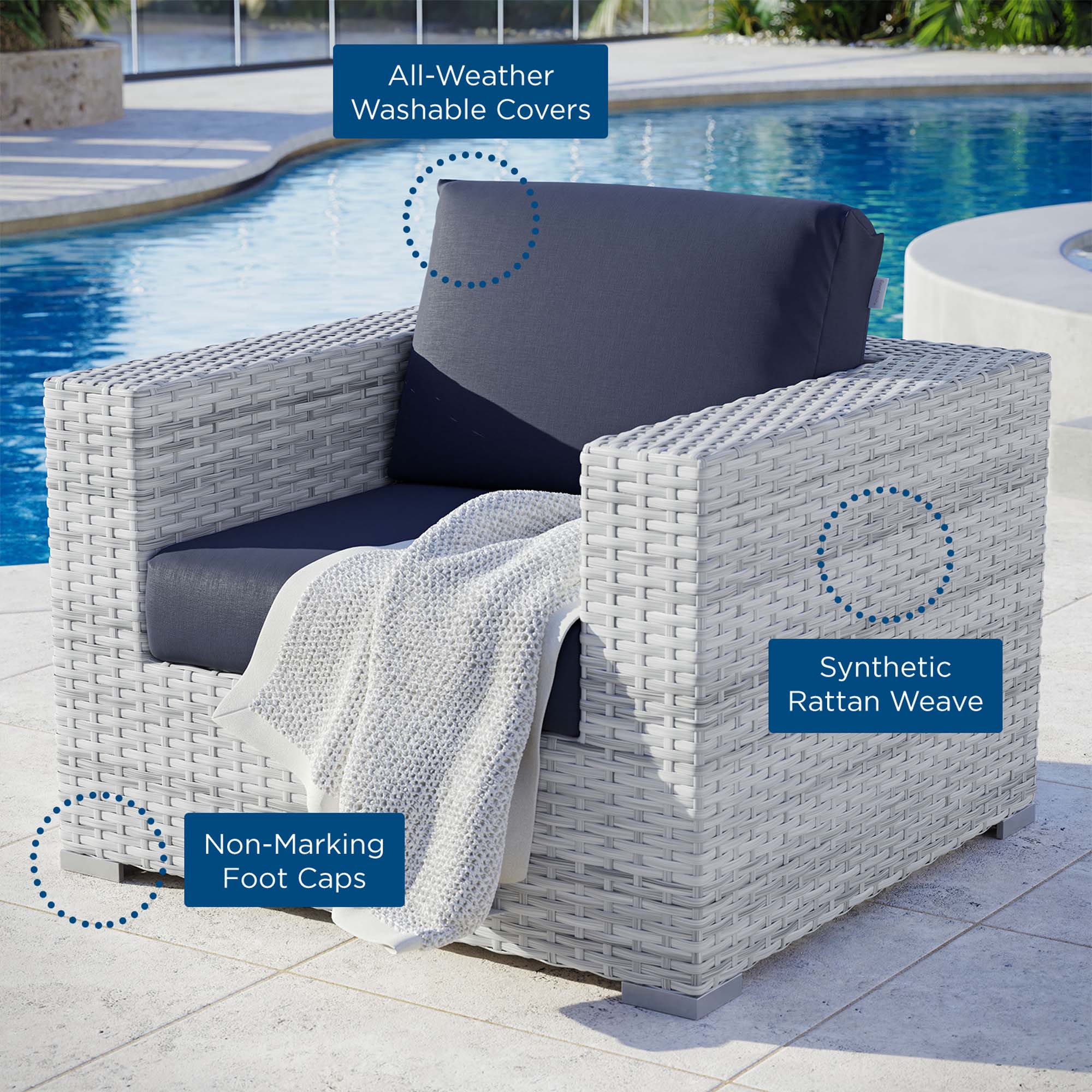 Convene Outdoor Patio Armchair, Light Gray Navy