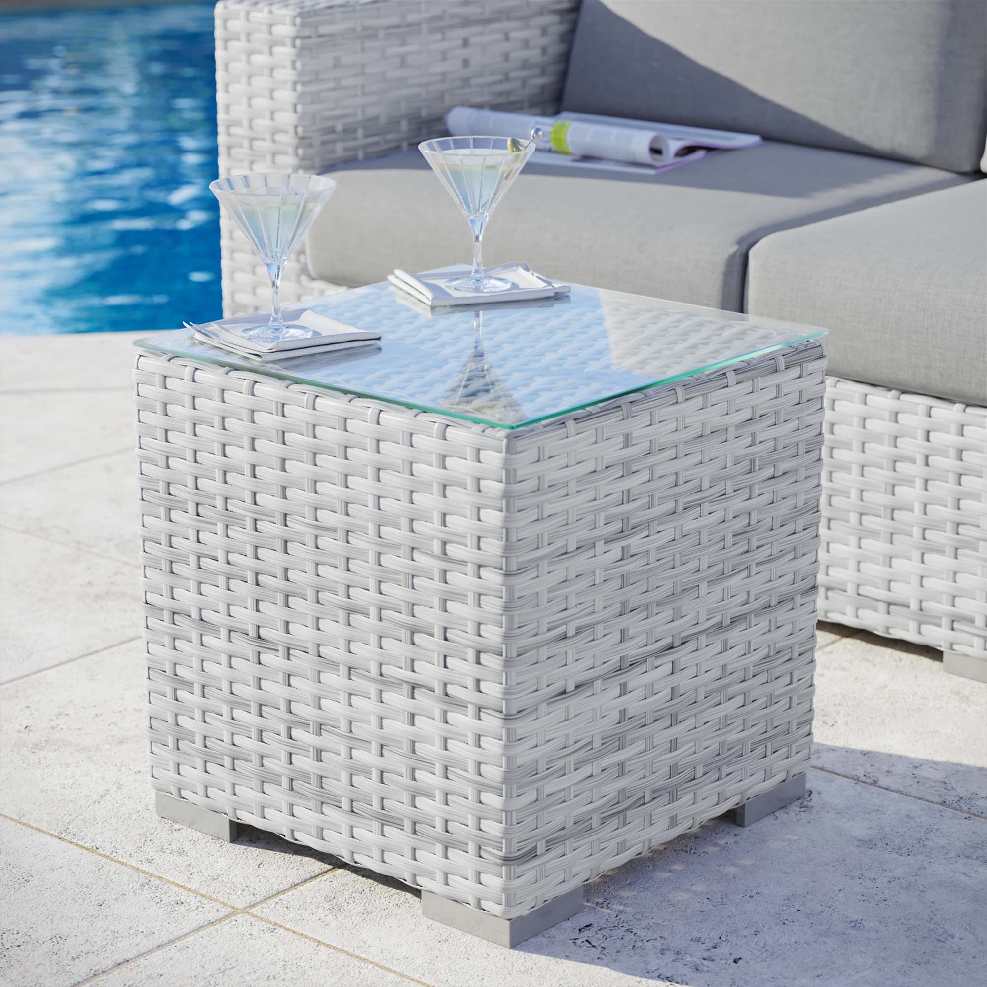 Convene Outdoor Patio Side Table, Light Gray