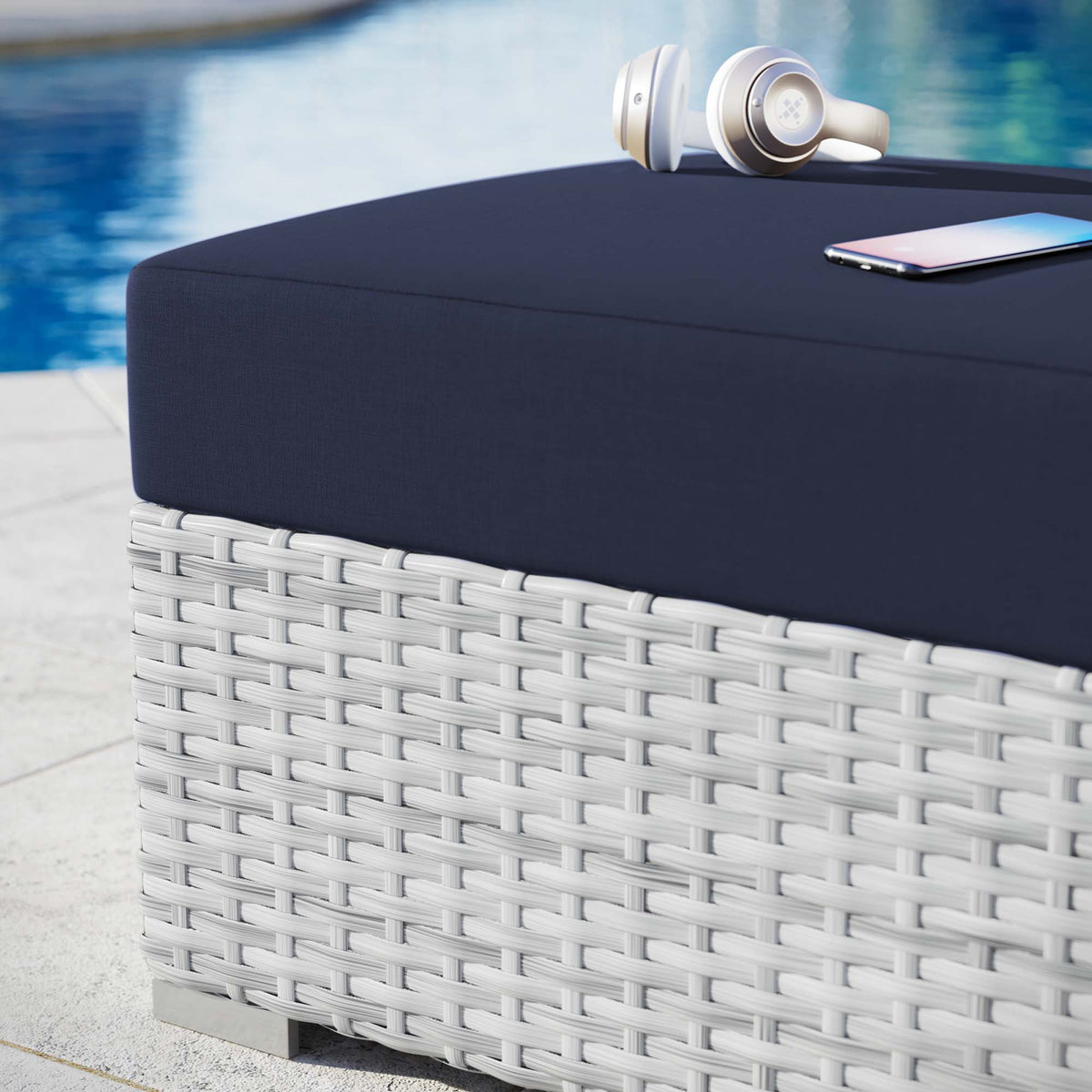 Convene Outdoor Patio Ottoman, Light Gray Navy
