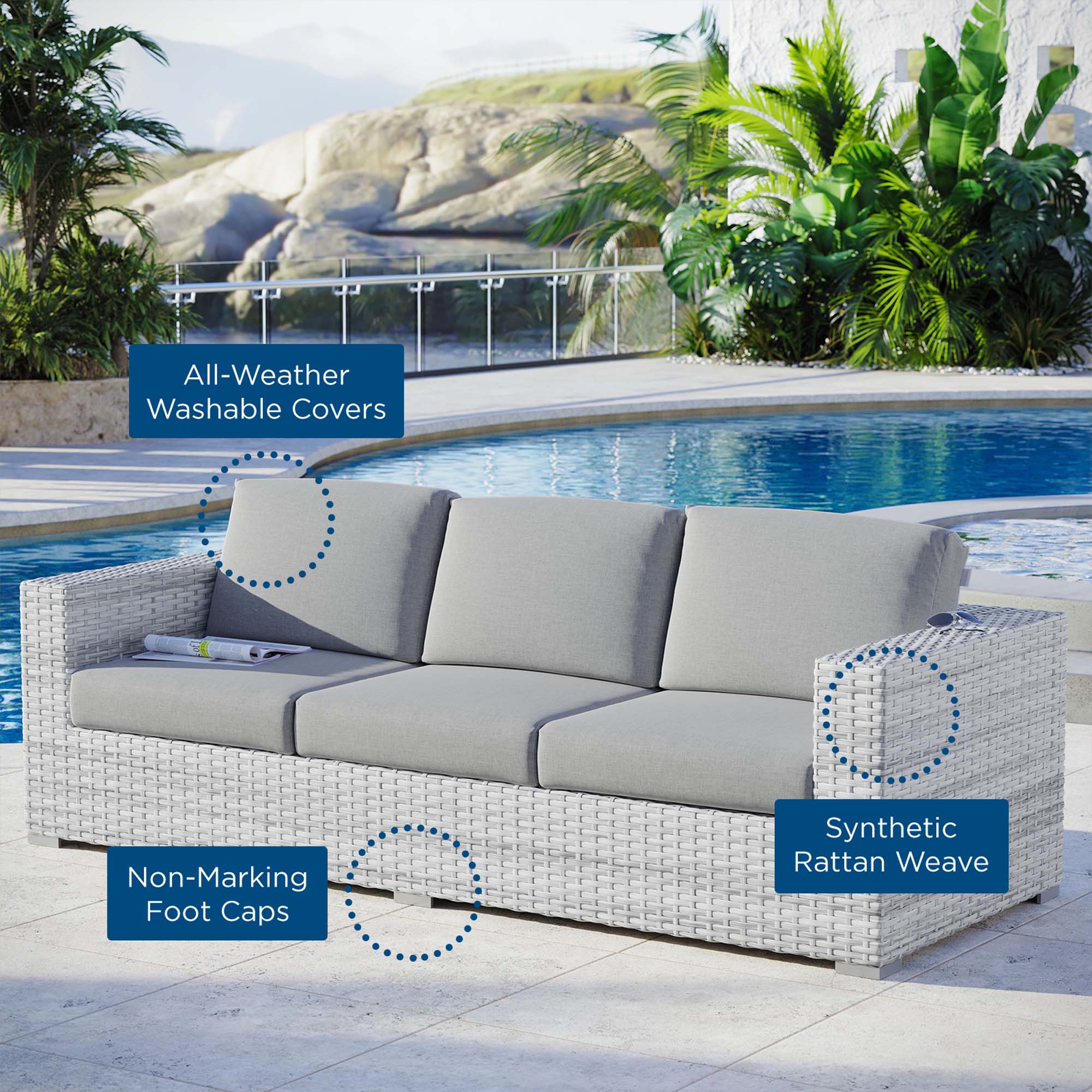 Convene Outdoor Patio Sofa, Light Gray Gray