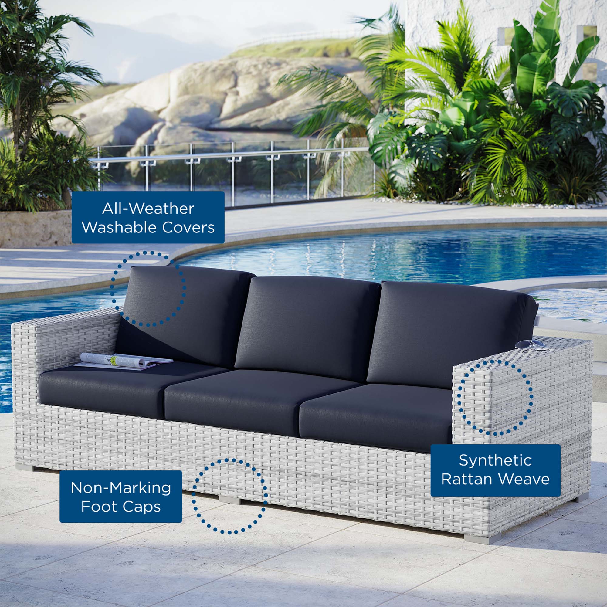 Convene Outdoor Patio Sofa, Light Gray Navy