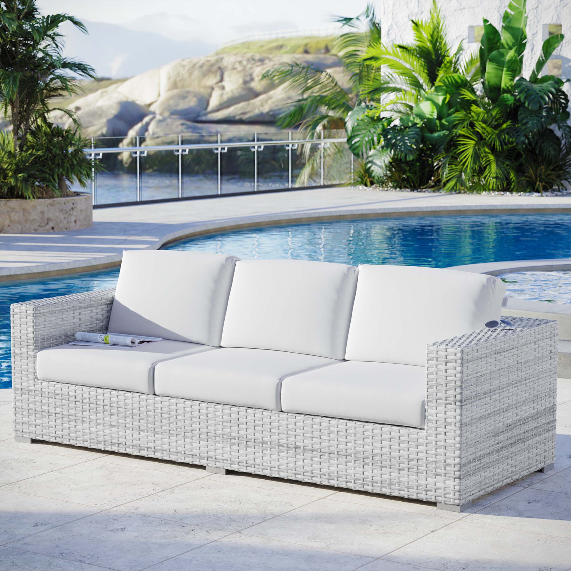 Convene Outdoor Patio Sofa, Light Gray White