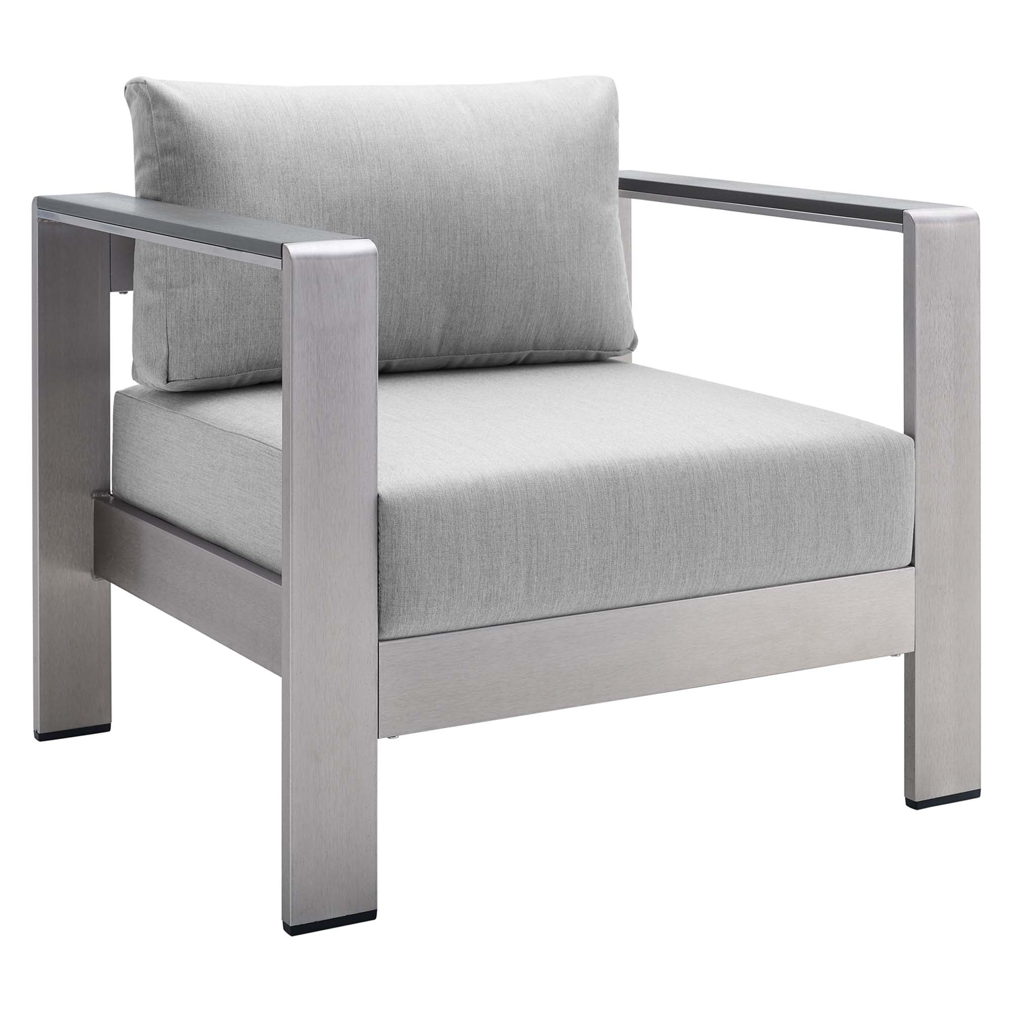 Shore 4 Piece Sunbrella® Fabric Outdoor Patio Aluminum Set, Silver Gray