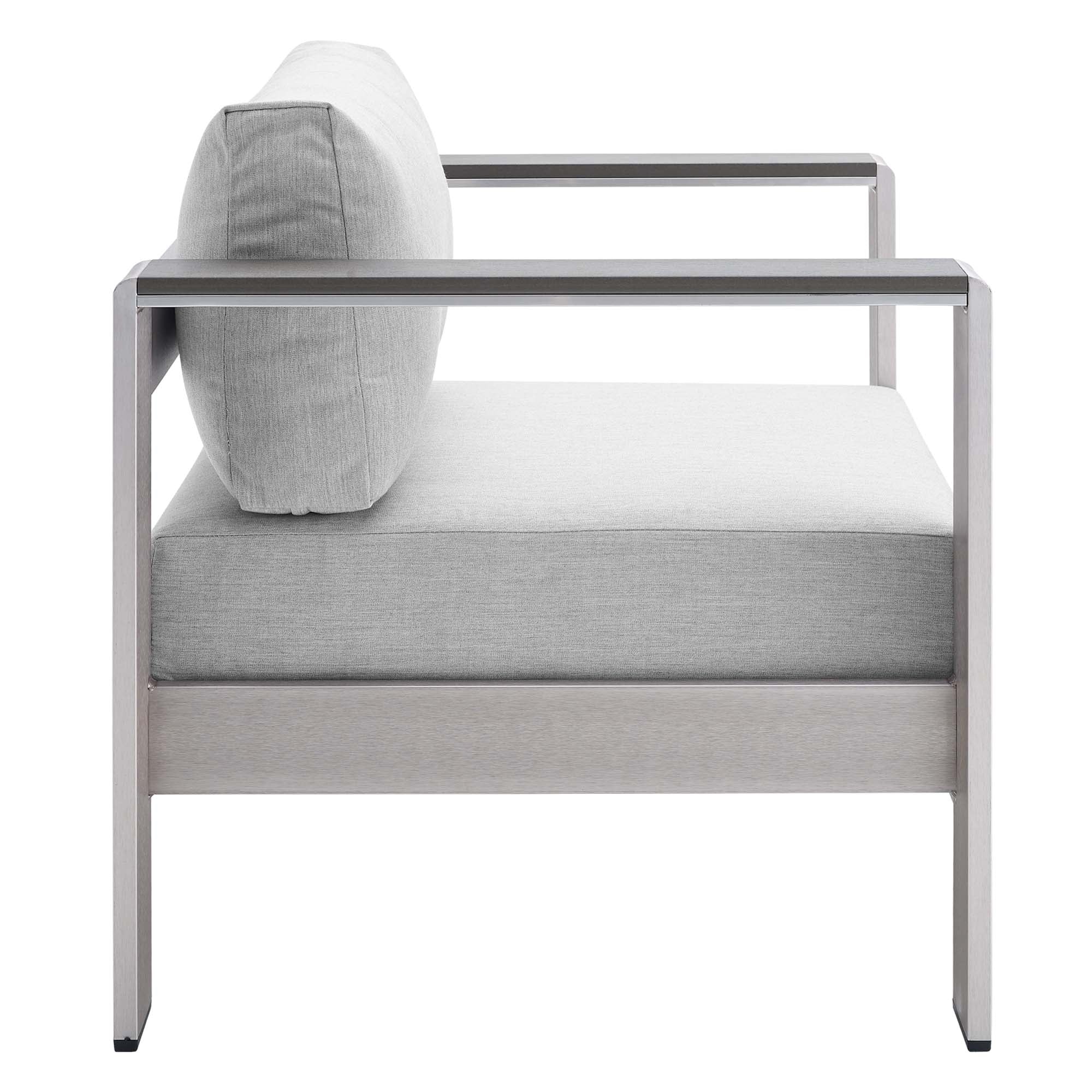 Shore 4 Piece Sunbrella® Fabric Outdoor Patio Aluminum Set, Silver Gray