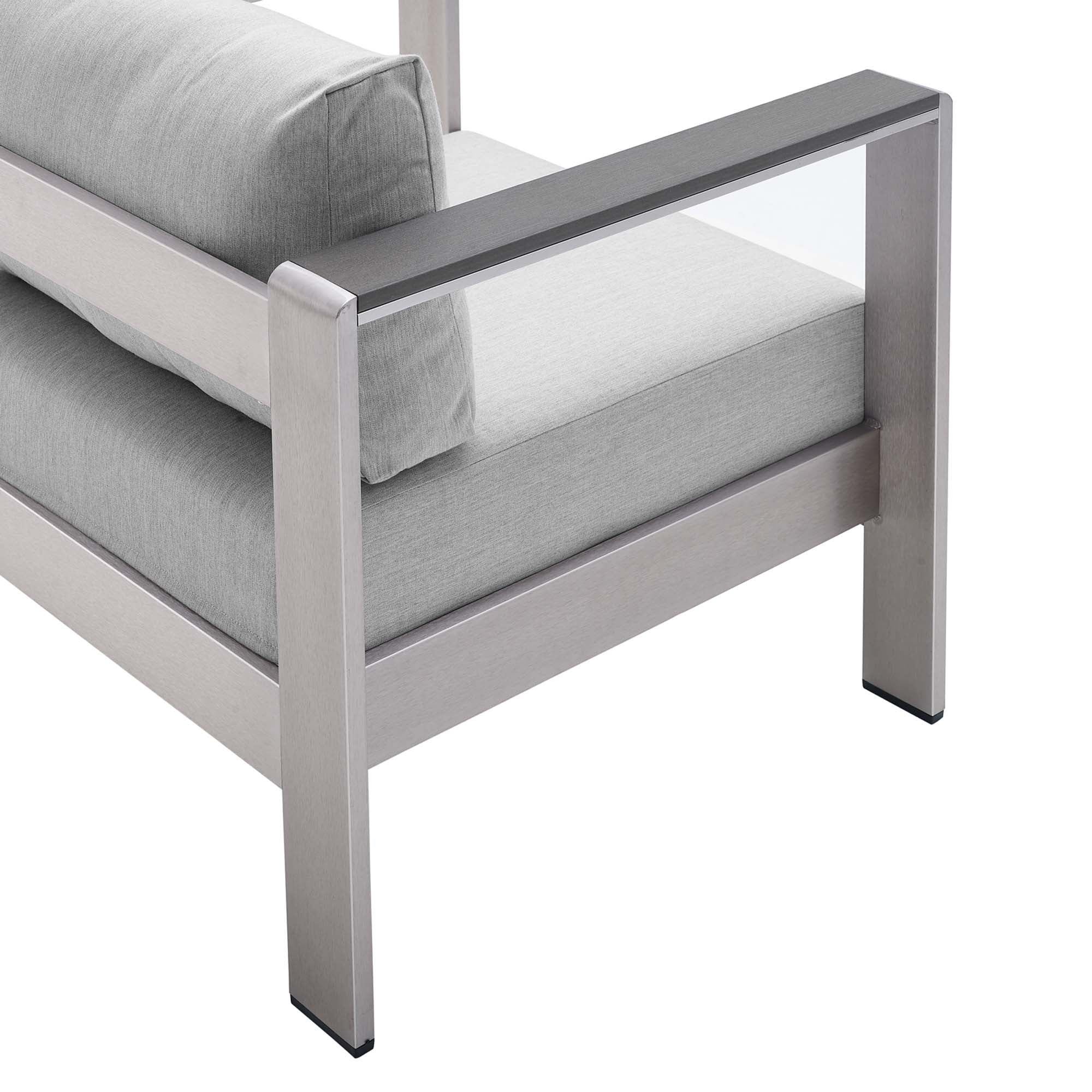 Shore 4 Piece Sunbrella® Fabric Outdoor Patio Aluminum Set, Silver Gray