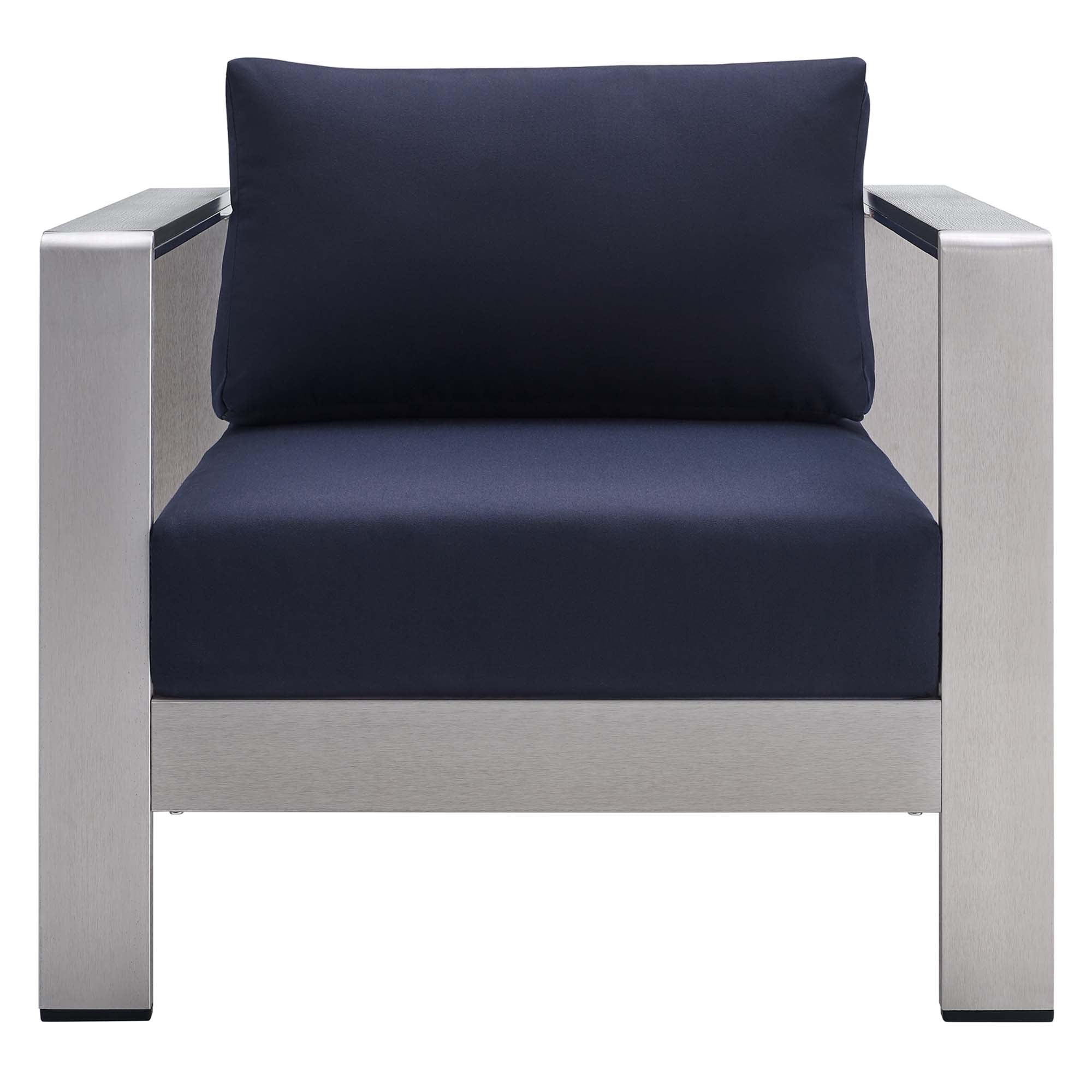 Shore 4 Piece Sunbrella® Fabric Outdoor Patio Aluminum Set, Silver Navy