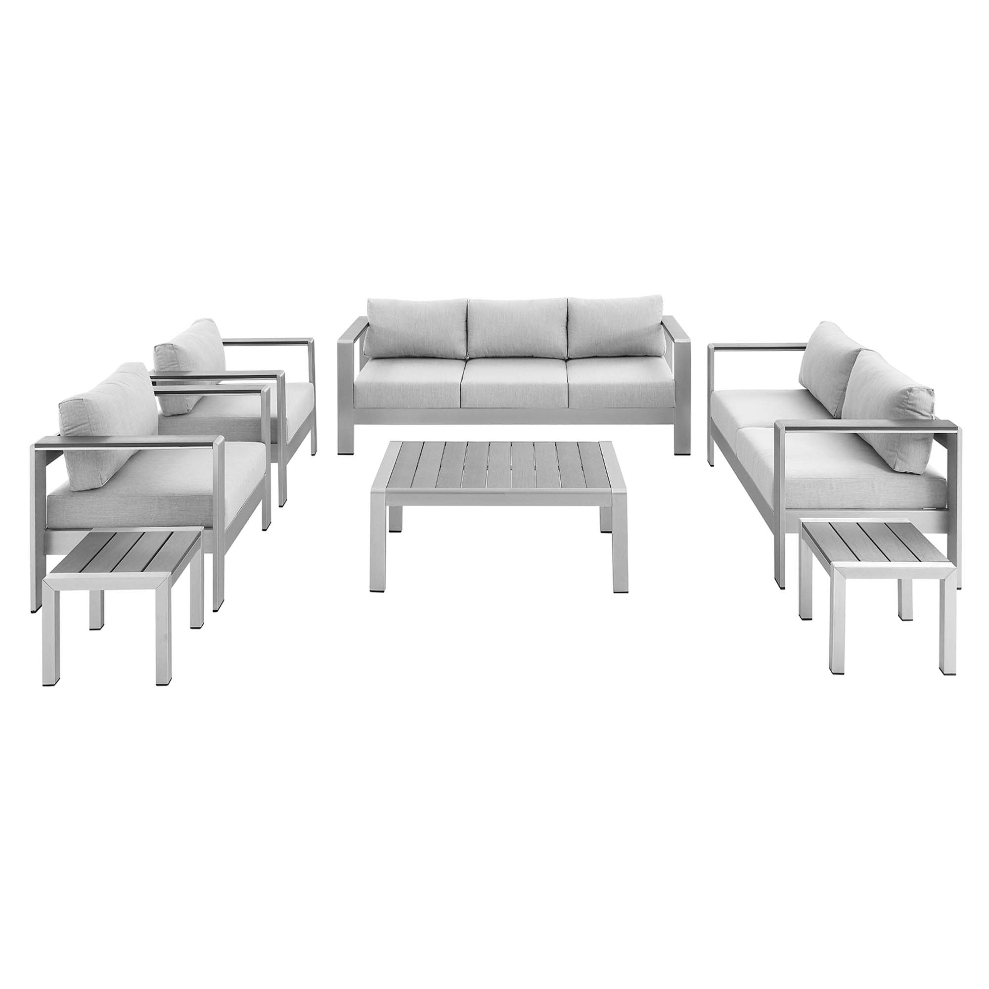 Shore 7 Piece Sunbrella® Fabric Outdoor Patio Aluminum Set, Silver Gray
