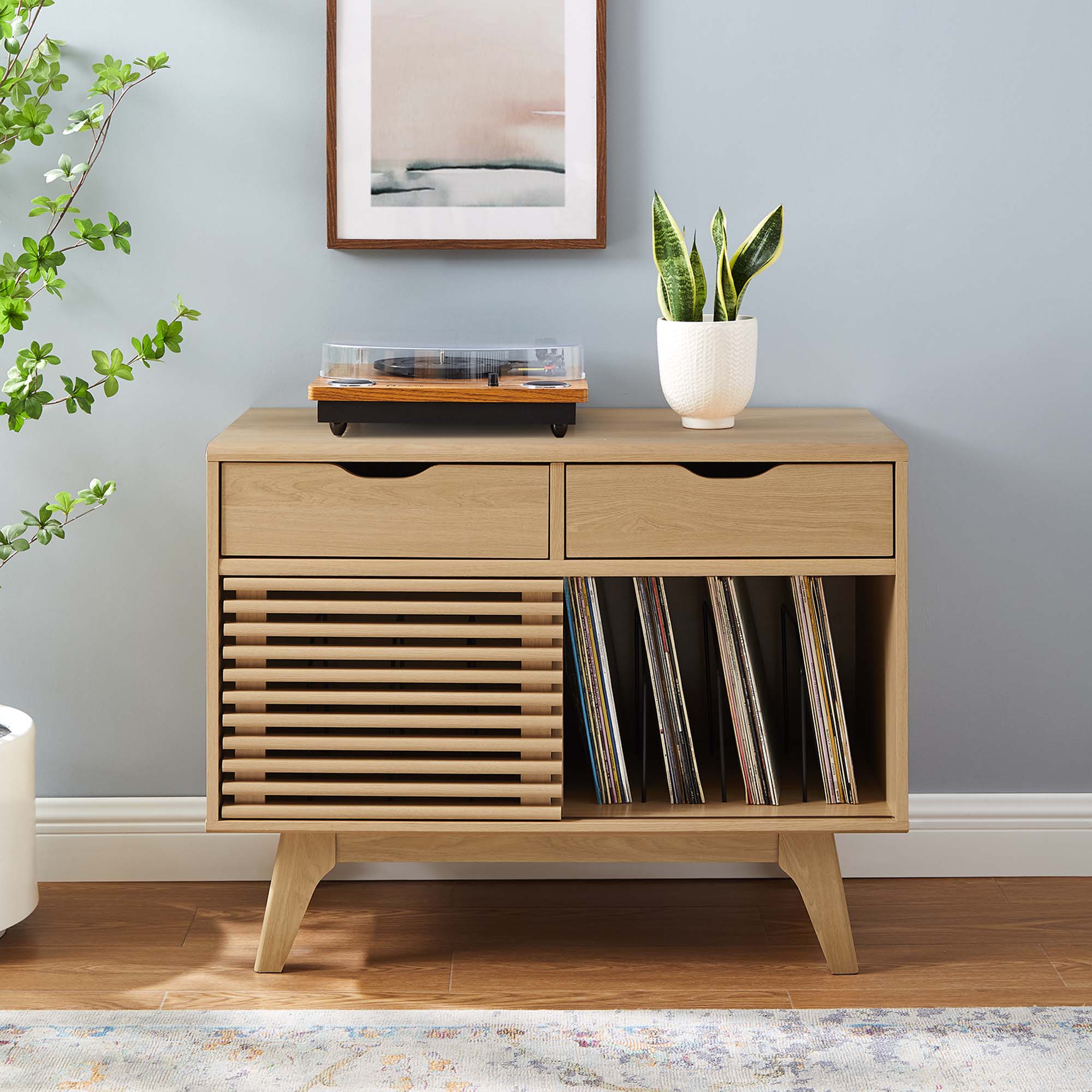 Render Vinyl Record Display Stand, Oak