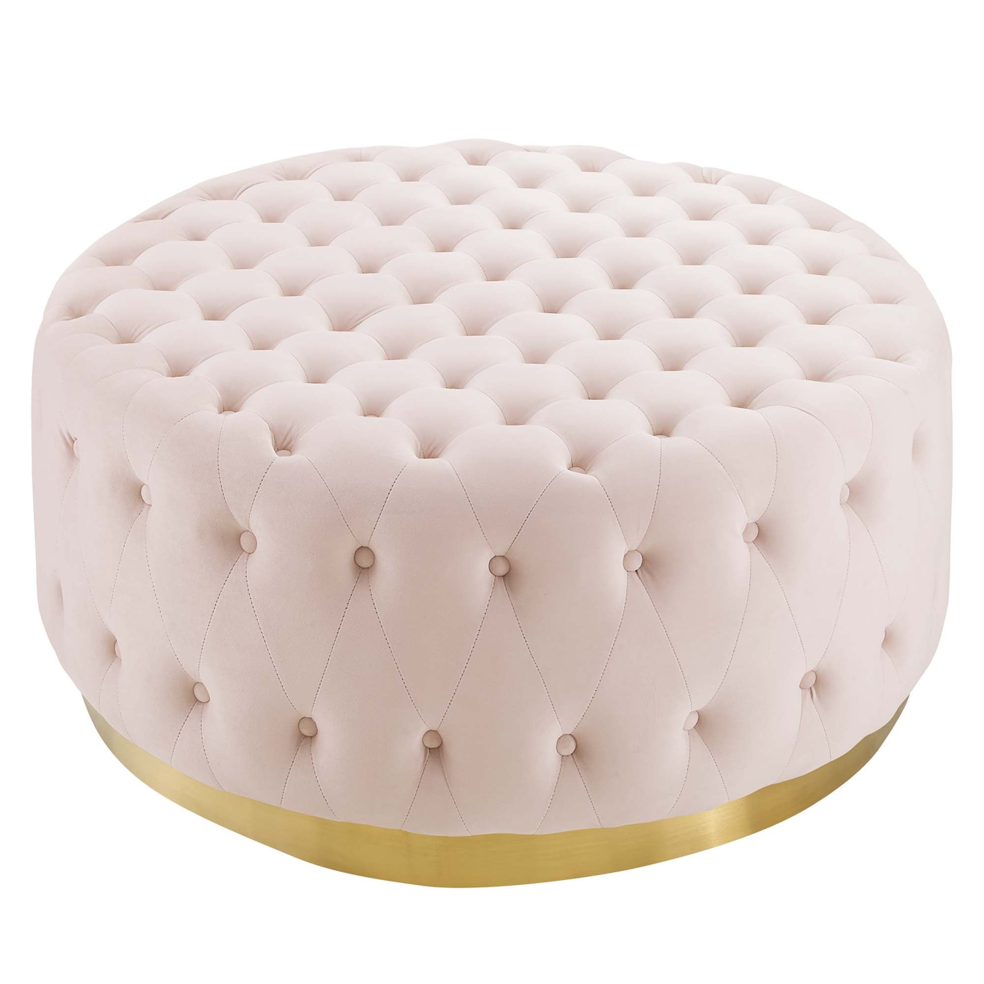 Ensconce Tufted Performance Velvet Round Ottoman, Pink